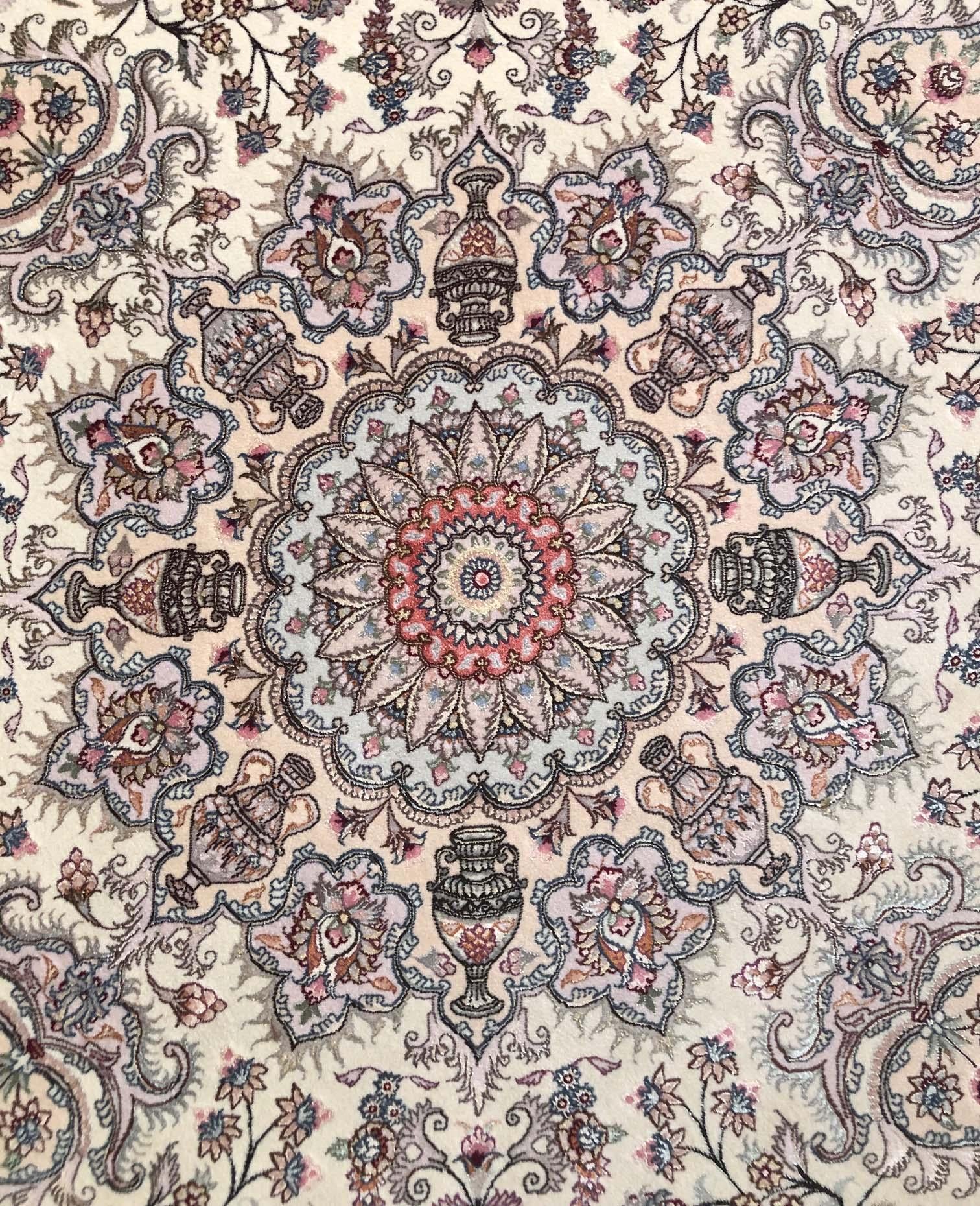 Wool Authentic Persian Hand Knotted Medallion Floral Tabriz Round Rug For Sale
