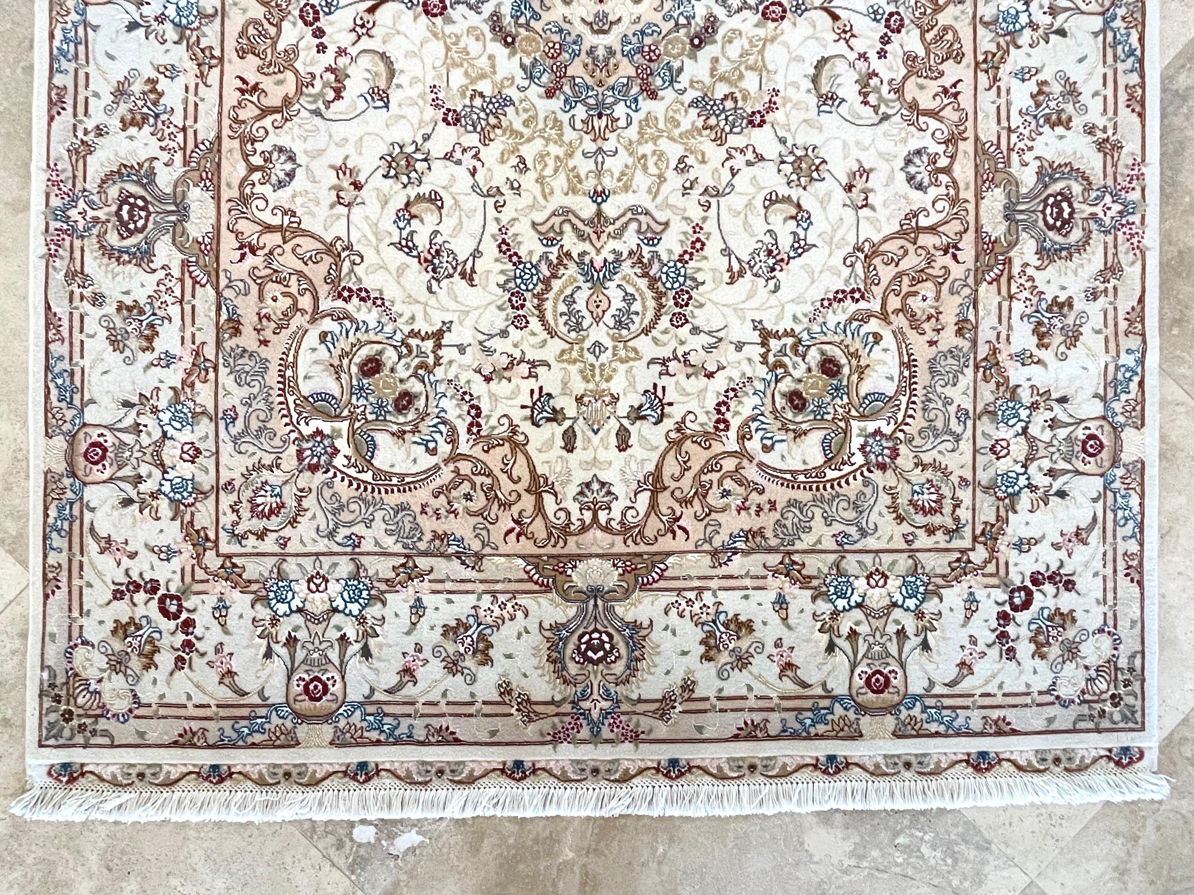 Hand-Knotted Authentic Persian Hand Knotted Medallion Floral Tabriz Rug For Sale