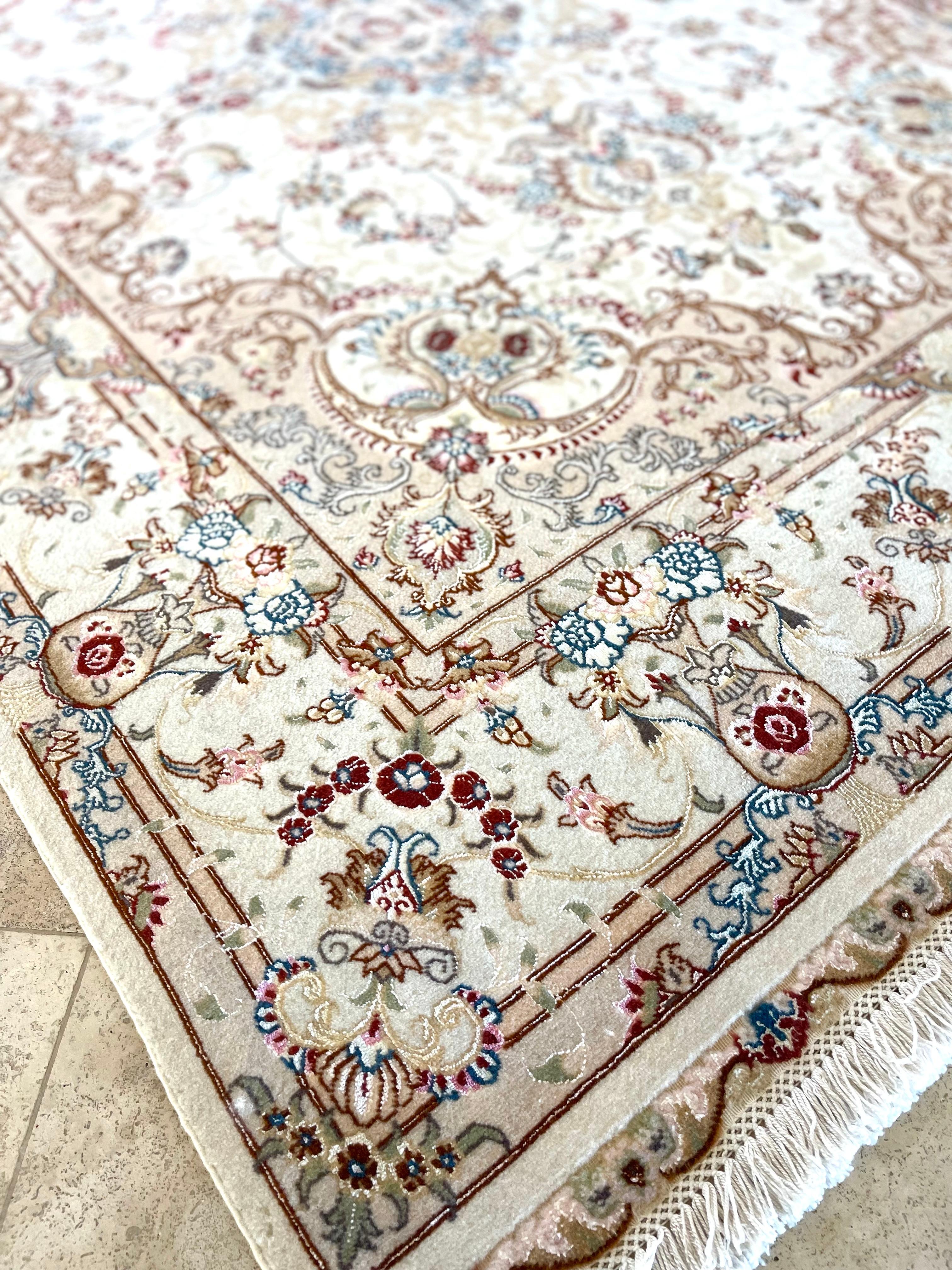 Authentic Persian Hand Knotted Medallion Floral Tabriz Rug For Sale 2