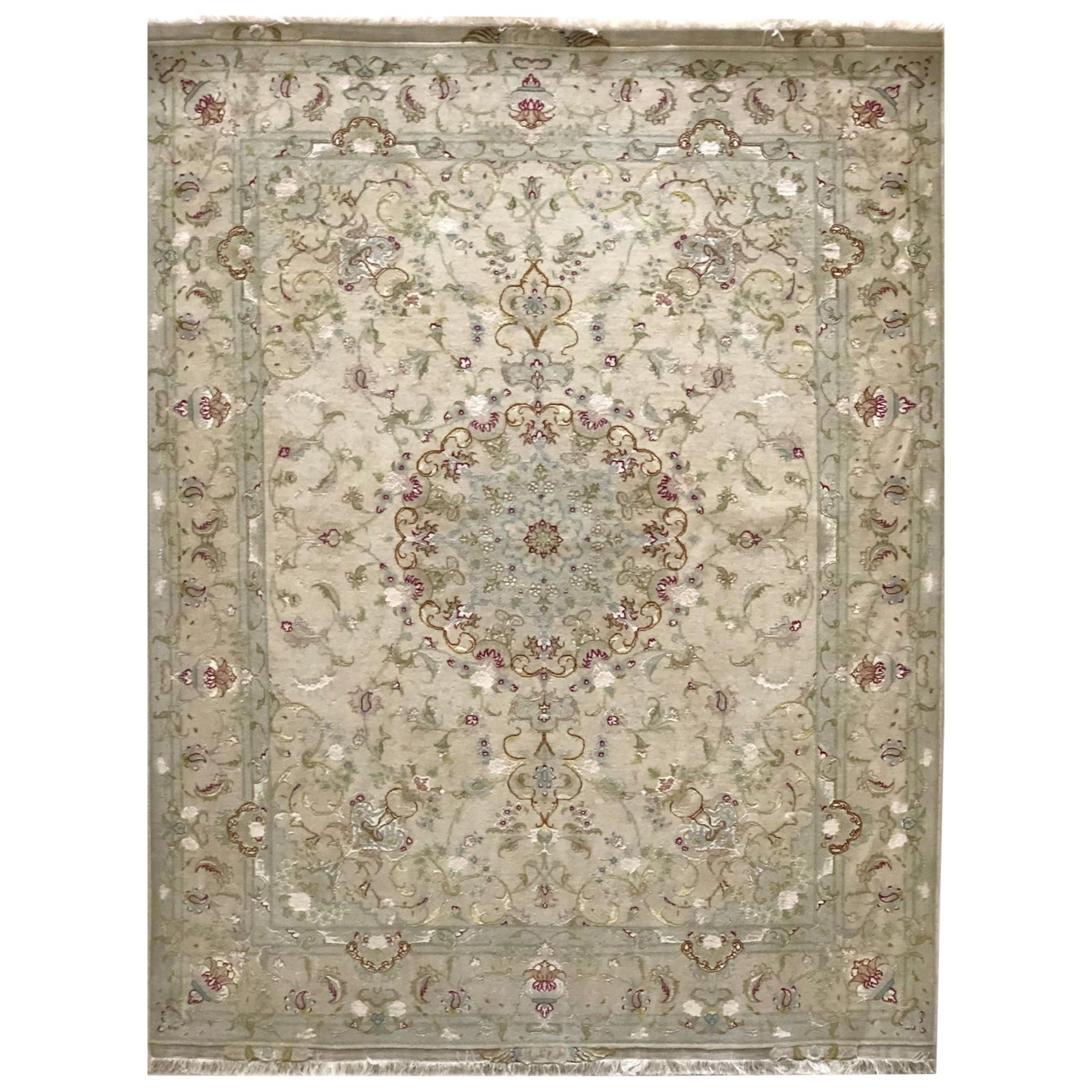 Authentic Persian Hand Knotted Medallion Floral Tabriz Rug