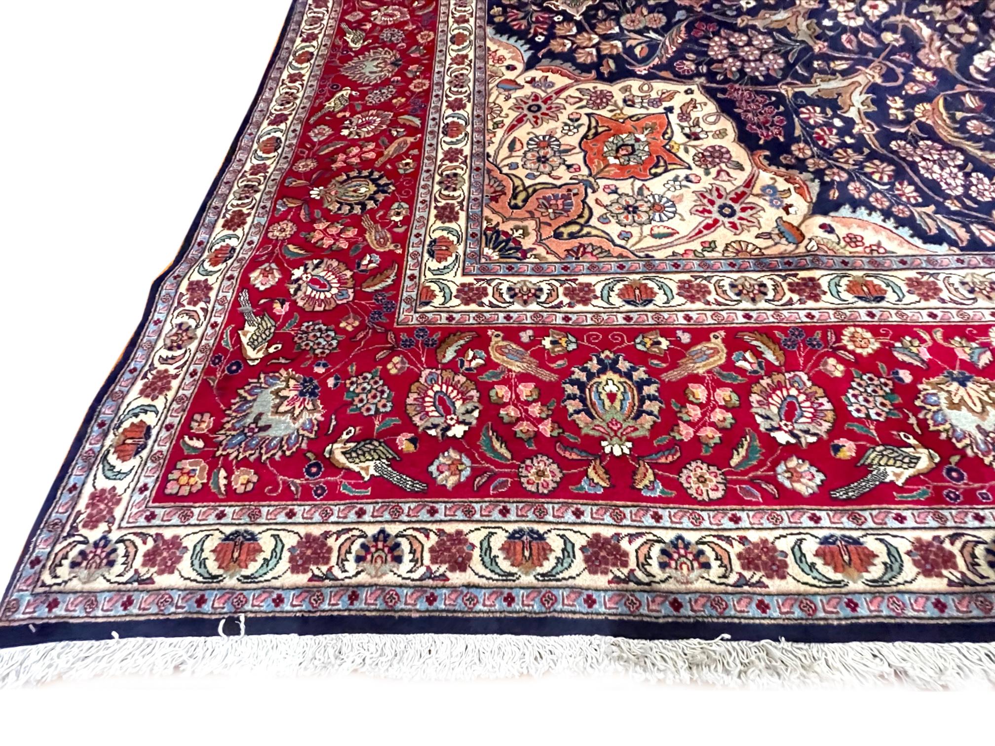 Authentic Persian Hand Knotted Medallion Semi Floral Blue Red Tabriz Rug 1960 Ci For Sale 7