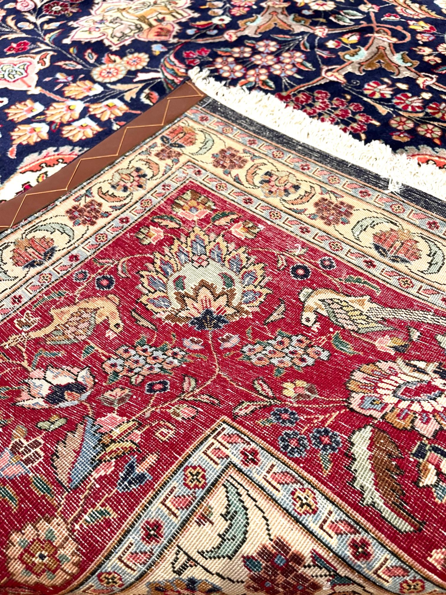 Hand-Knotted Authentic Persian Hand Knotted Medallion Semi Floral Blue Red Tabriz Rug 1960 Ci For Sale