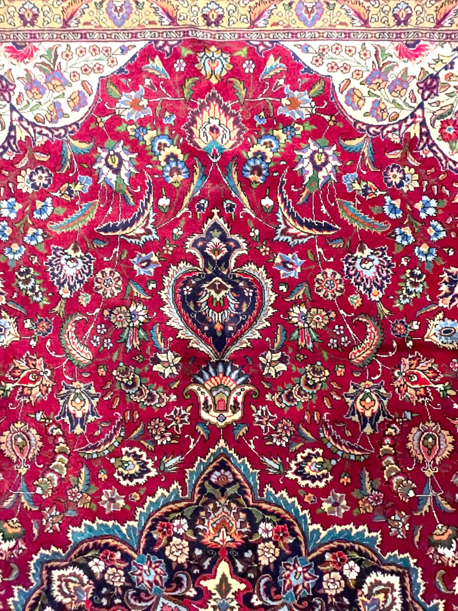 Wool Authentic Persian Hand Knotted Medallion Semi Floral Tabriz Rug, 1970 Circa  For Sale