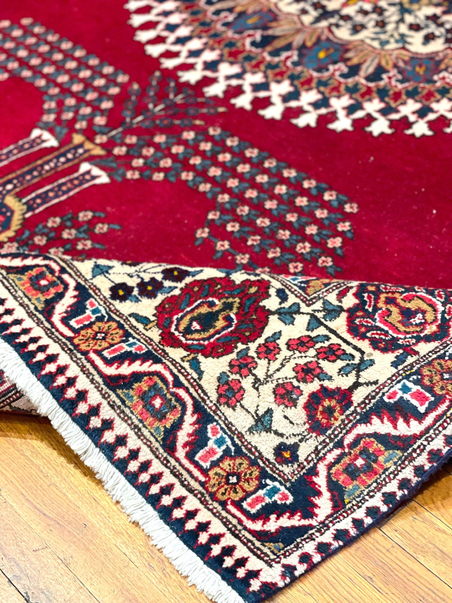Authentique tapis persan Heriz semi-floweral rouge noué à la main, vers 1960 en vente 4
