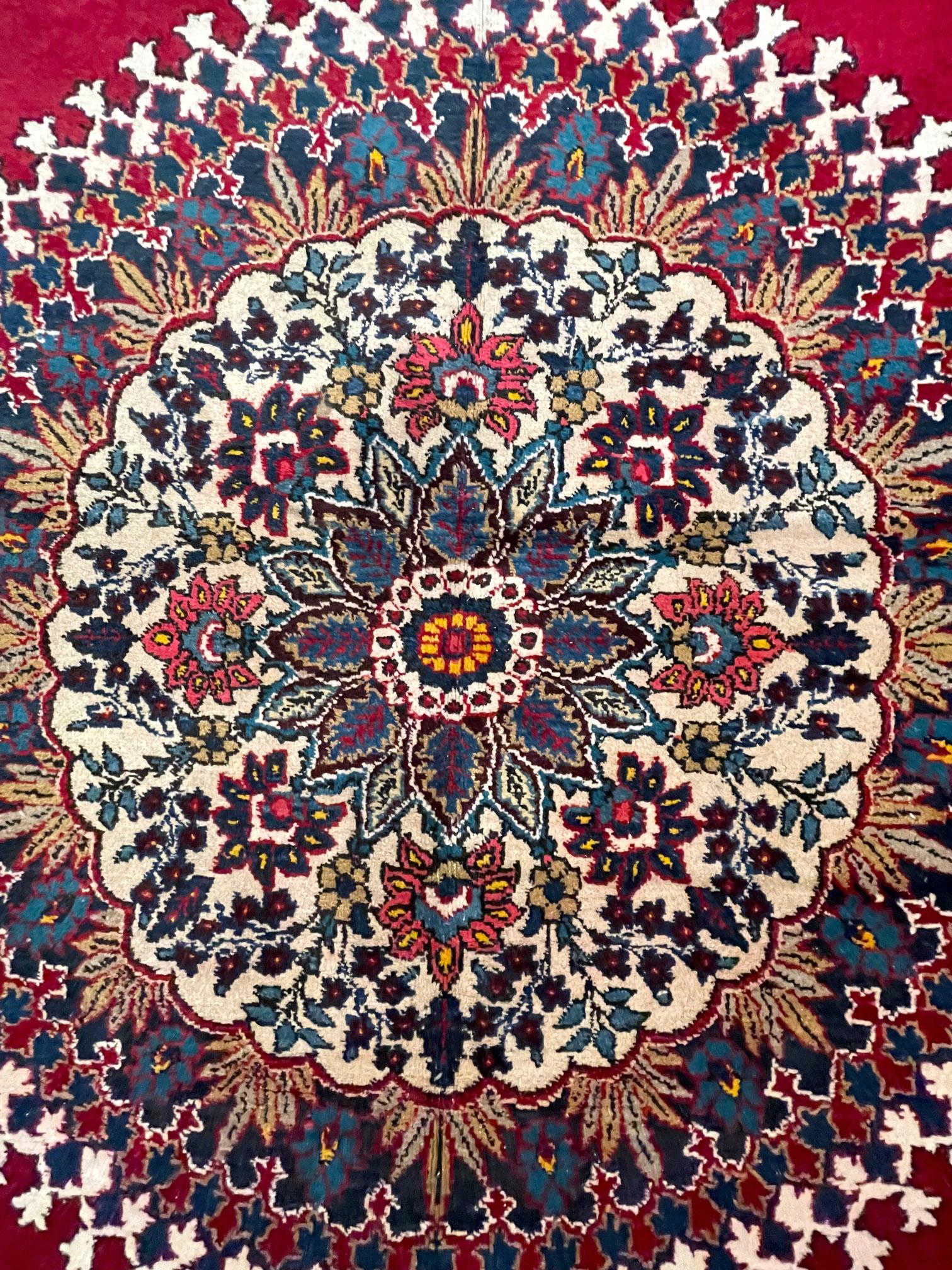 Mid-20th Century Authentic Persian Hand Knotted Red Semi Floral Heriz Rug, Circa 1960 For Sale