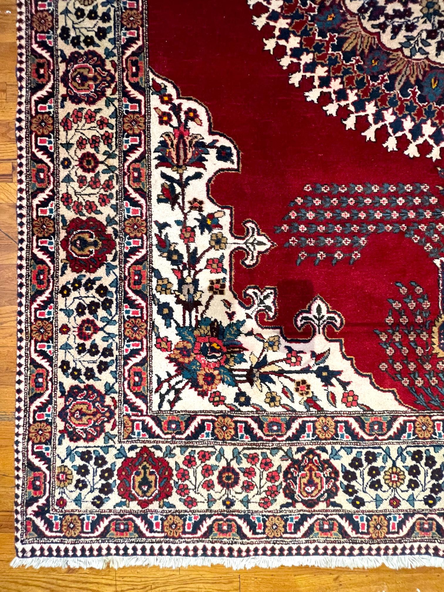 Laine Authentique tapis persan Heriz semi-floweral rouge noué à la main, vers 1960 en vente