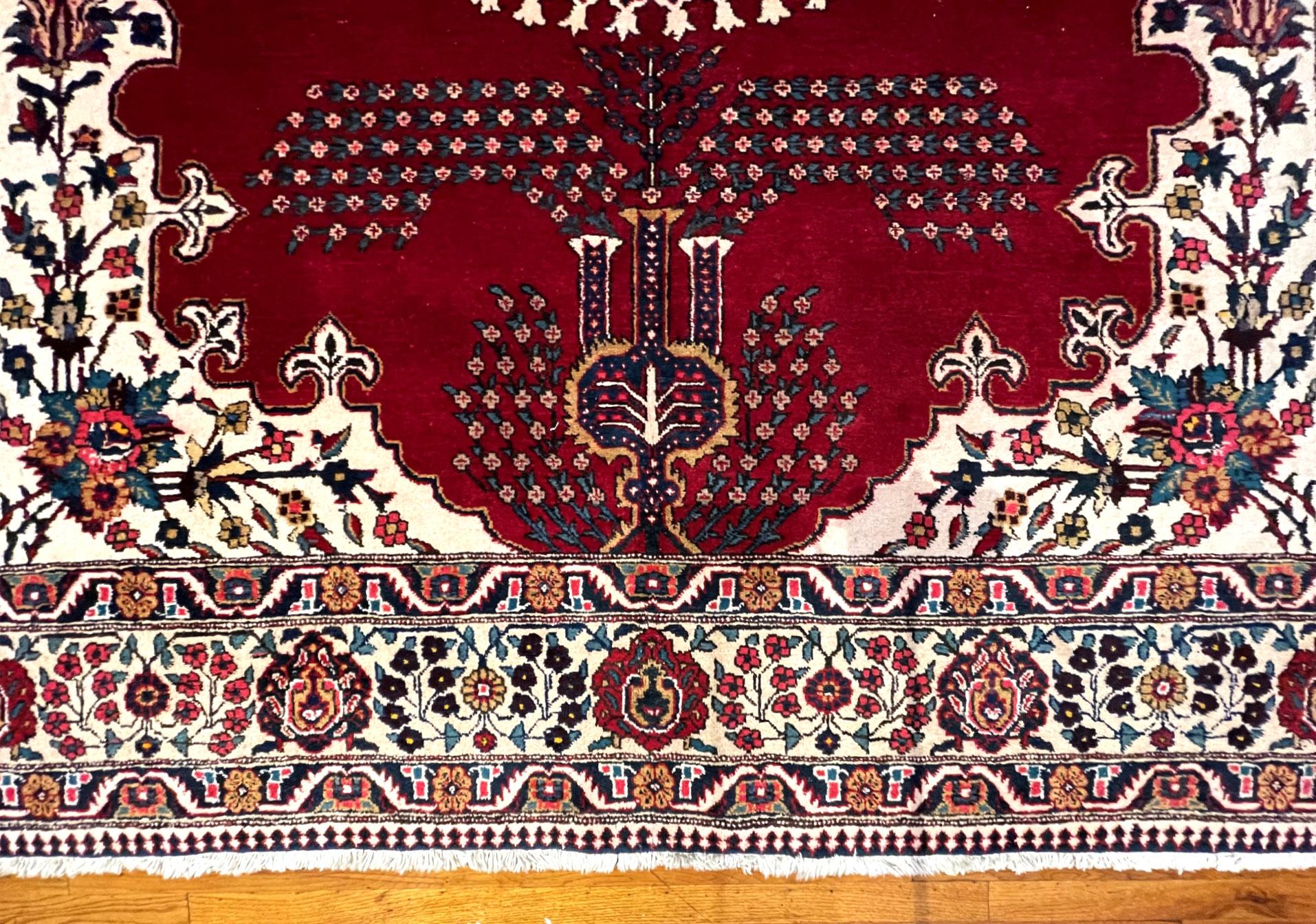 Authentique tapis persan Heriz semi-floweral rouge noué à la main, vers 1960 en vente 2