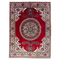 Authentic Persian Hand Knotted Red Semi Floral Heriz Rug, Circa 1960