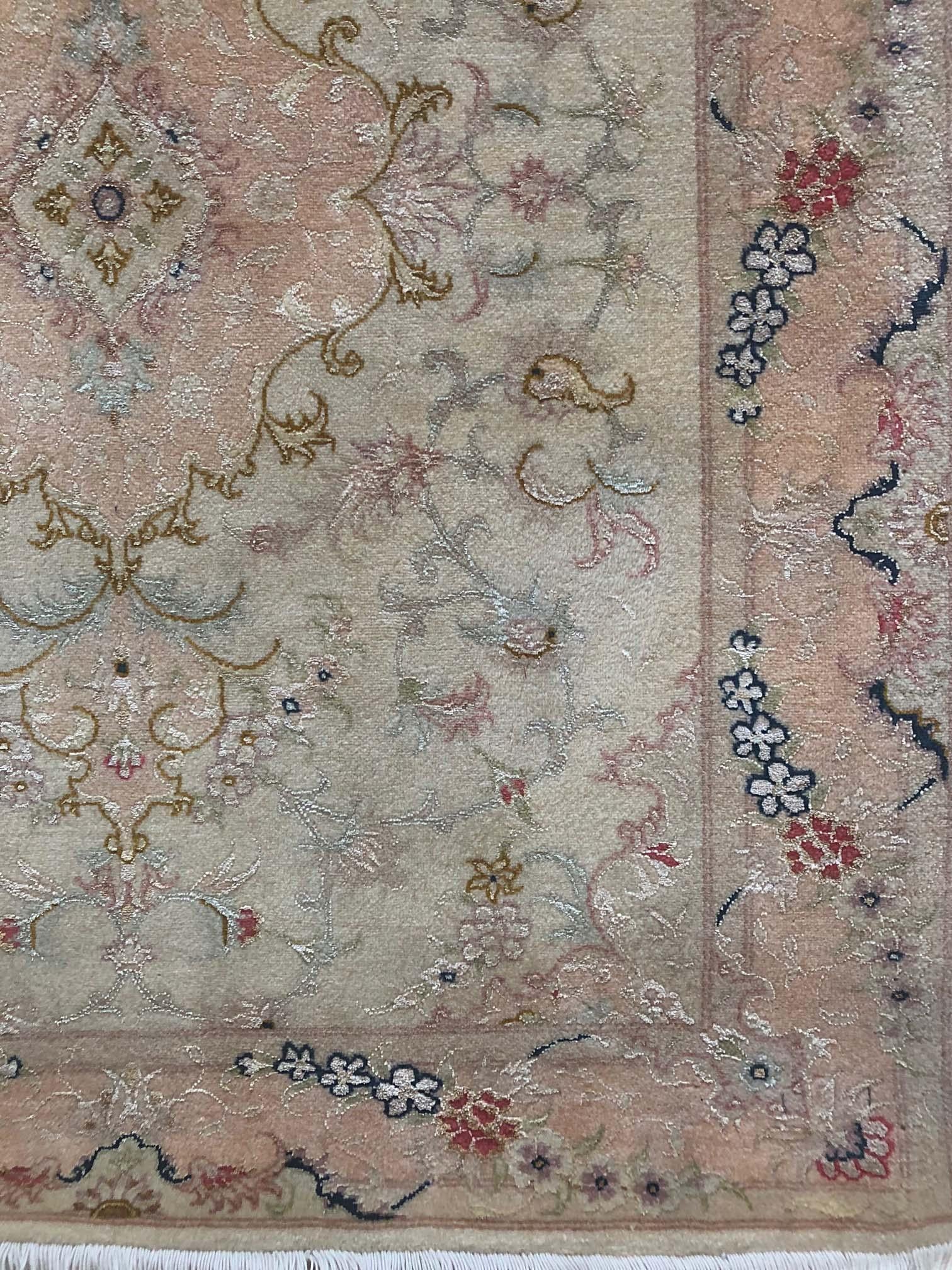 Authentic Persian Hand Knotted Repeated Medallion Floral Tabriz Runner Rug In Good Condition For Sale In San Diego, CA