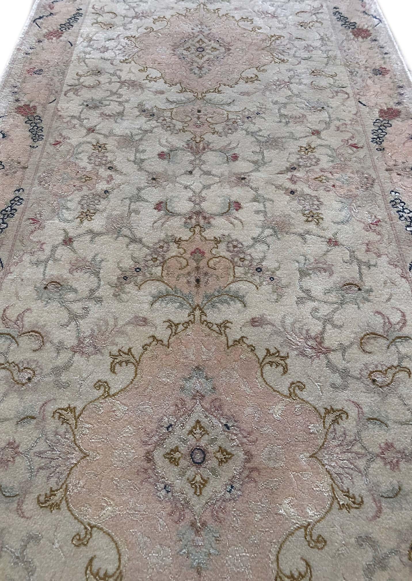 Contemporary Authentic Persian Hand Knotted Repeated Medallion Floral Tabriz Runner Rug For Sale