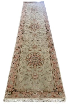 Authentic Persian Hand Knotted Repeated Medallion Floral Tabriz Runner Rug