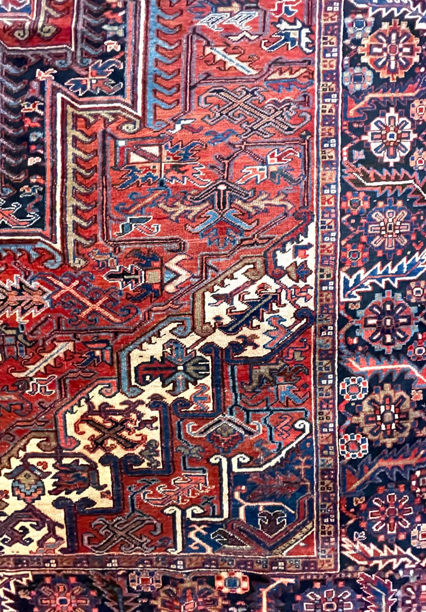 Authentic Persian Hand Knotted Rust Blue Geometric Heriz Rug Circa 1960 For Sale 1