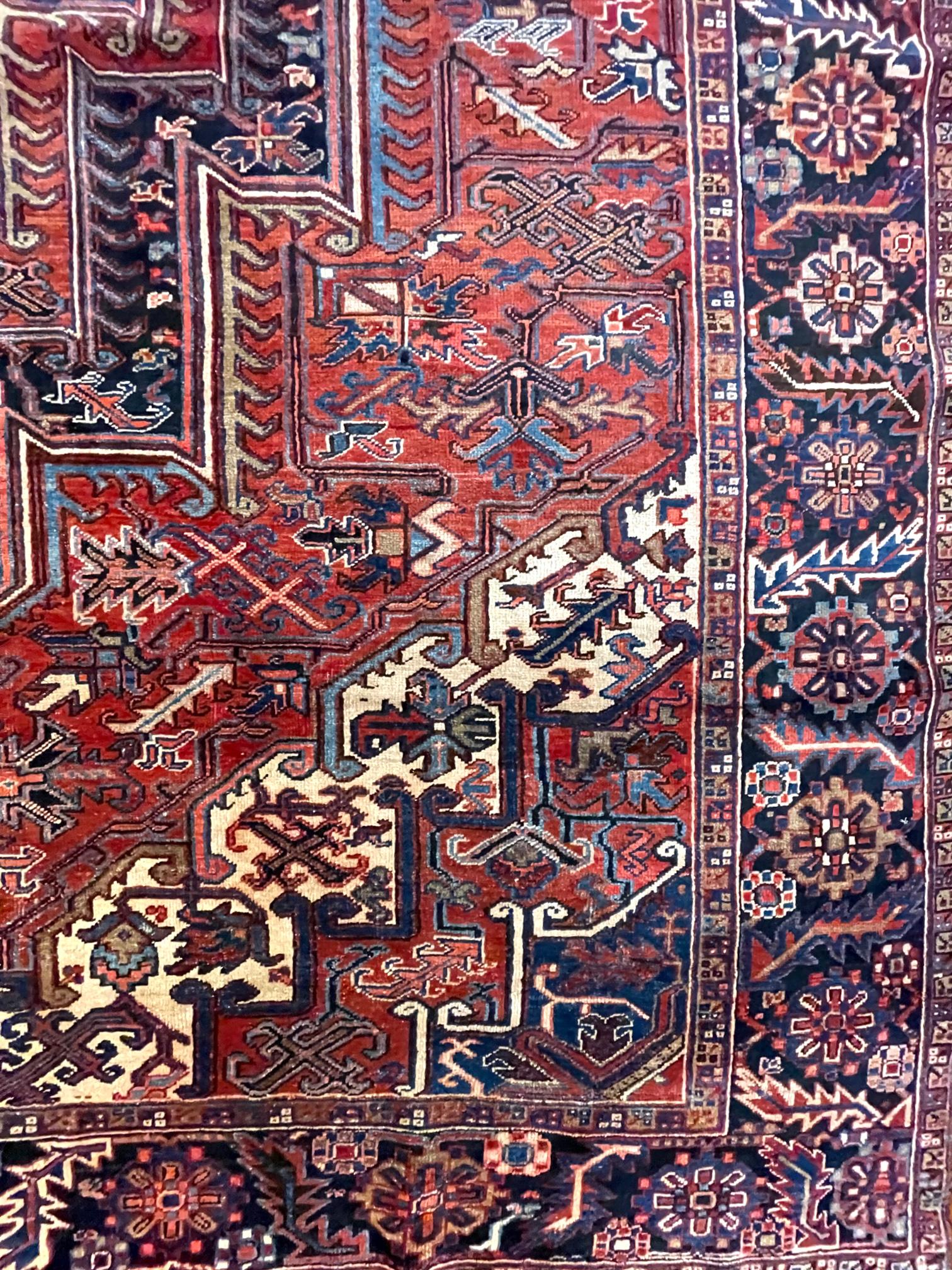 Authentic Persian Hand Knotted Rust Blue Geometric Heriz Rug Circa 1960 For Sale 2
