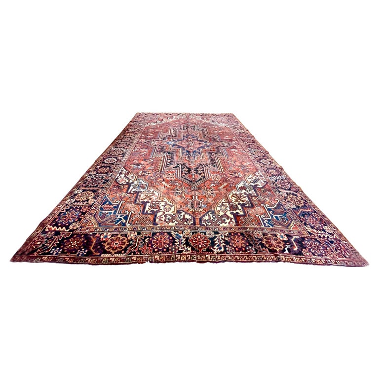 Rust Blue Rug Geometric Pattern Authentic Persian Hand Knotted Rust Blue Geometric Heriz Rug Circa 1960 ...