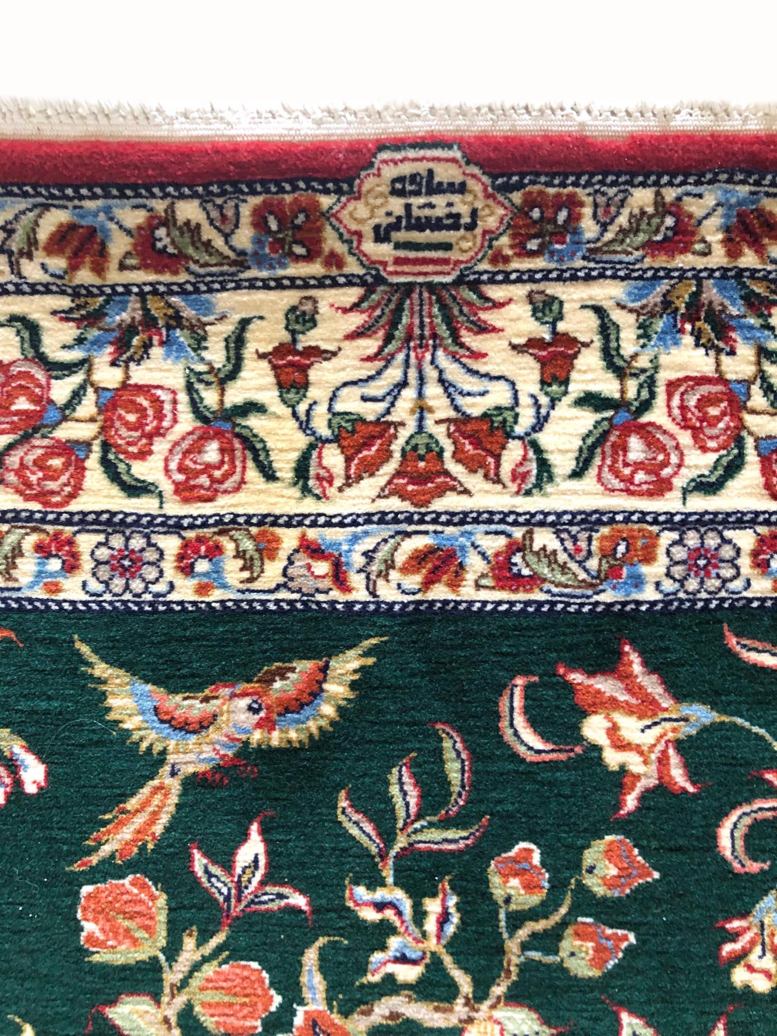 20ième siècle Authentique tapis persan noué à la main Tree of Life Green Qum en vente