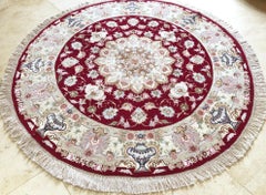 Authentic Persian Hand Knotted Wool Silk Medallion Floral Tabriz Round Rug