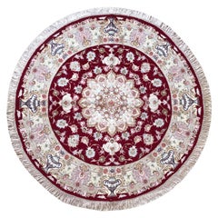 Authentic Persian Hand Knotted Wool Silk Medallion Floral Tabriz Round Rug