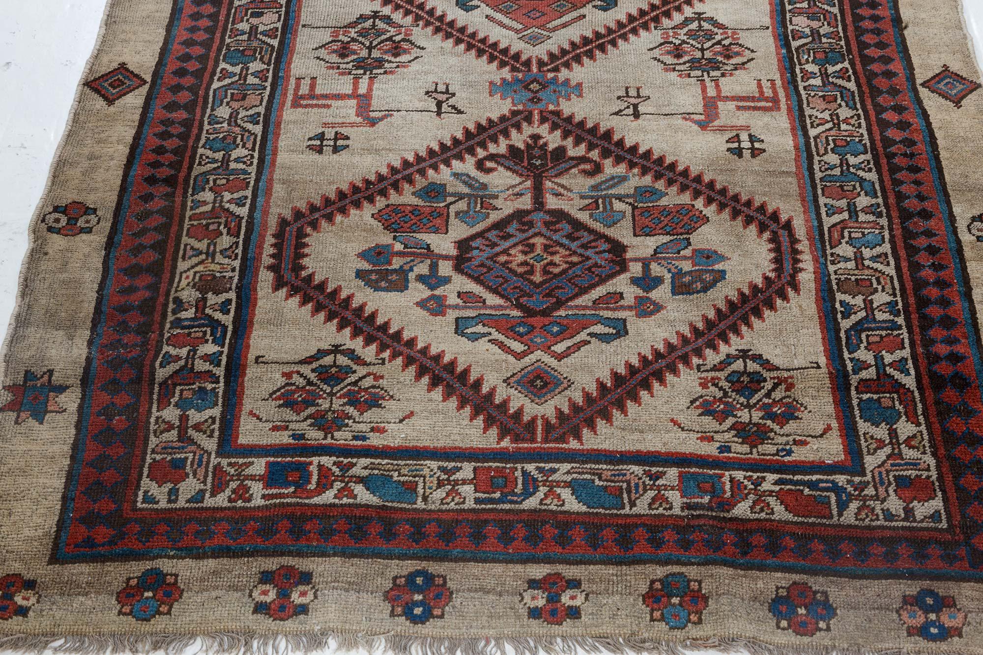 Authentic Persian Handmade Wool Runner In Good Condition For Sale In New York, NY
