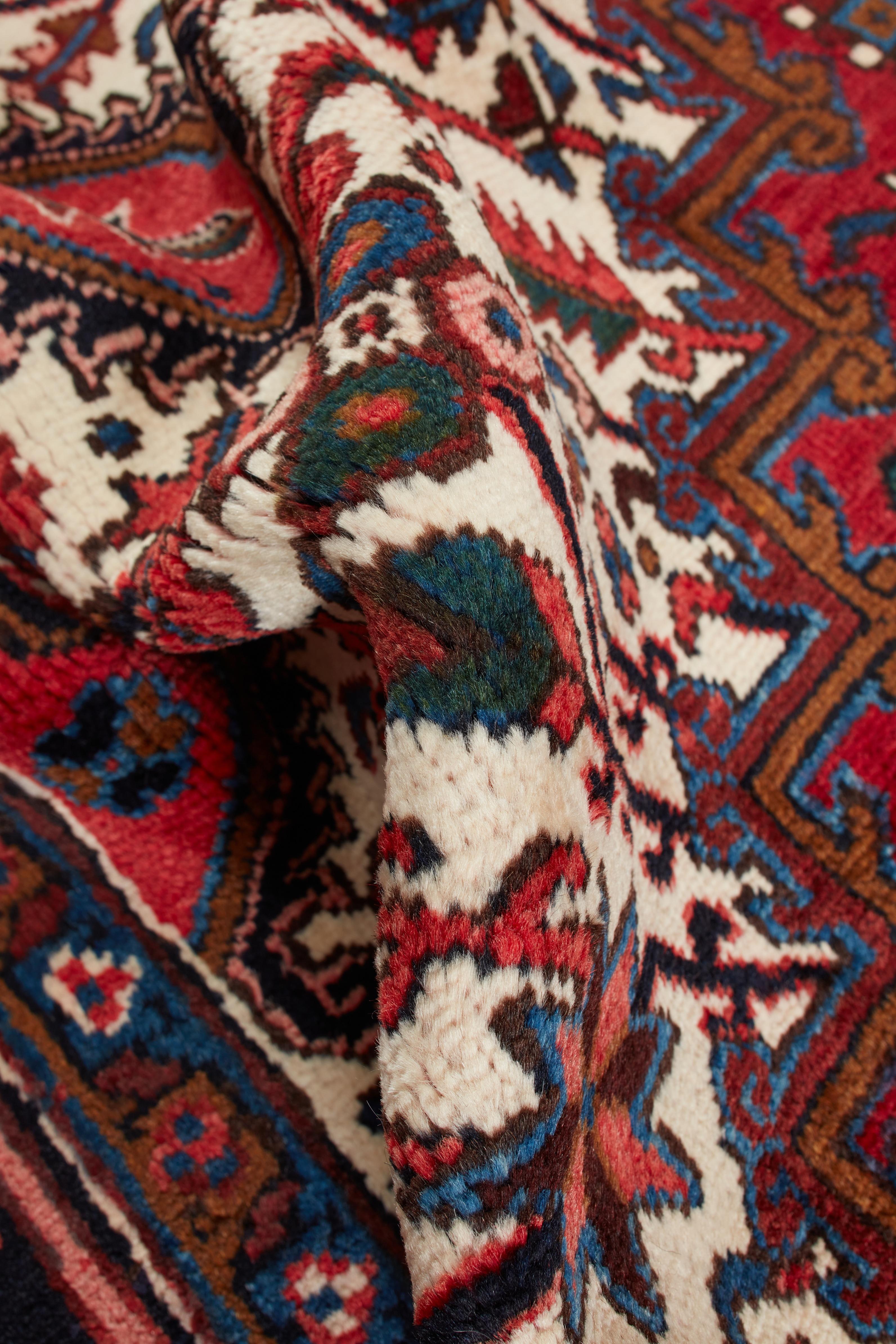 Noué à la main Authentique tapis persan Heriz en laine nouée à la main Noir 8' 10