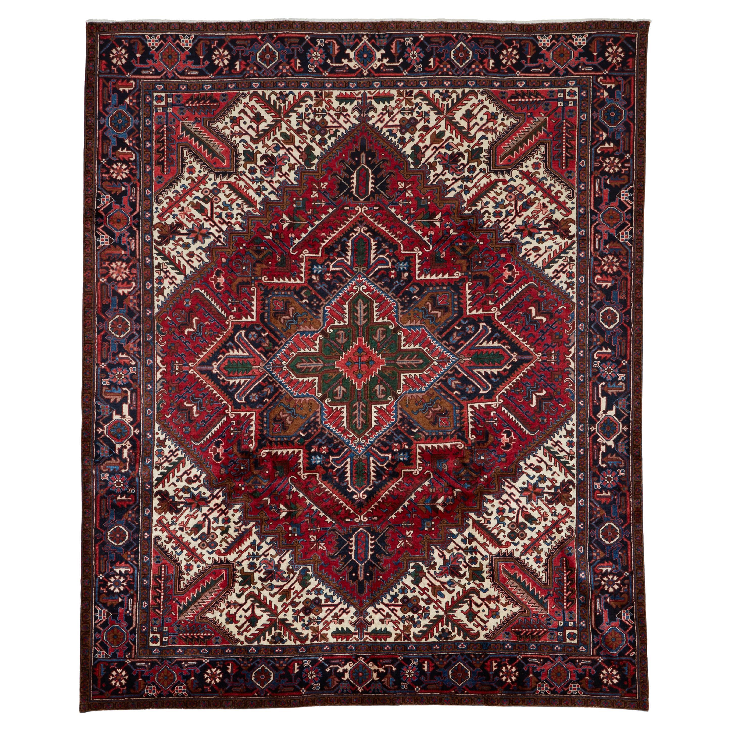 Authentique tapis persan Heriz en laine nouée à la main Noir 8
 10" x 10
 10" en vente