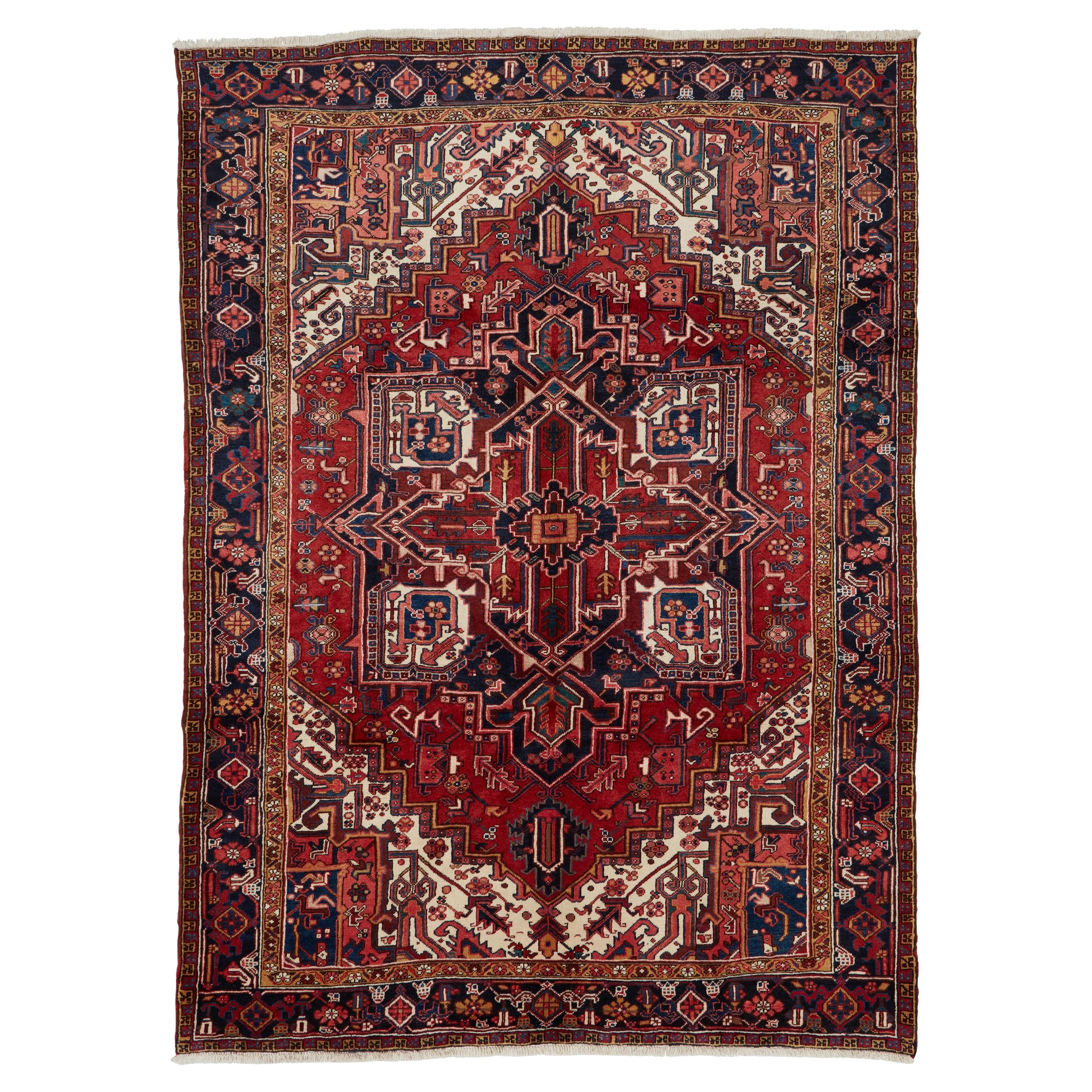 Autentico Tappeto Persiano Heriz in Lana Avorio Annodato a Mano 7
9" x 10
8"