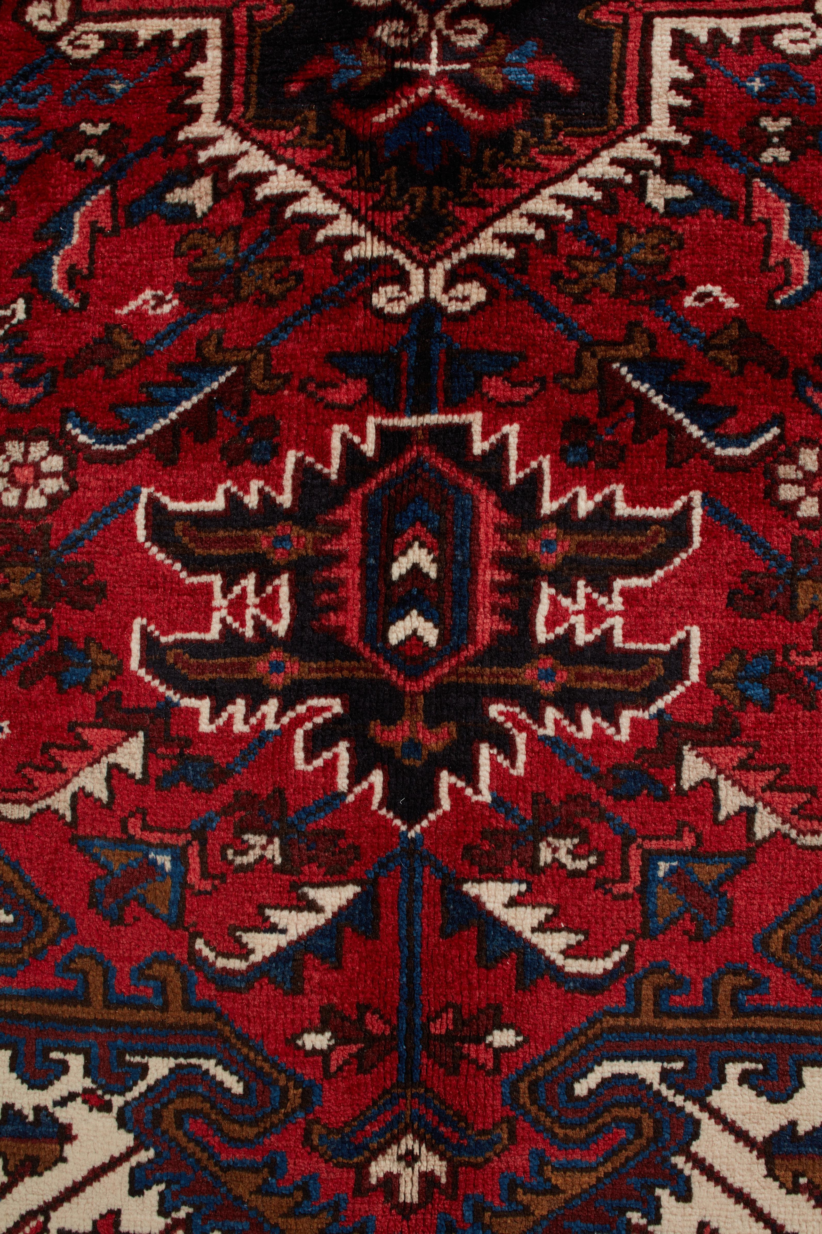 Autentico tappeto persiano Heriz in lana rossa annodata a mano 8' 0