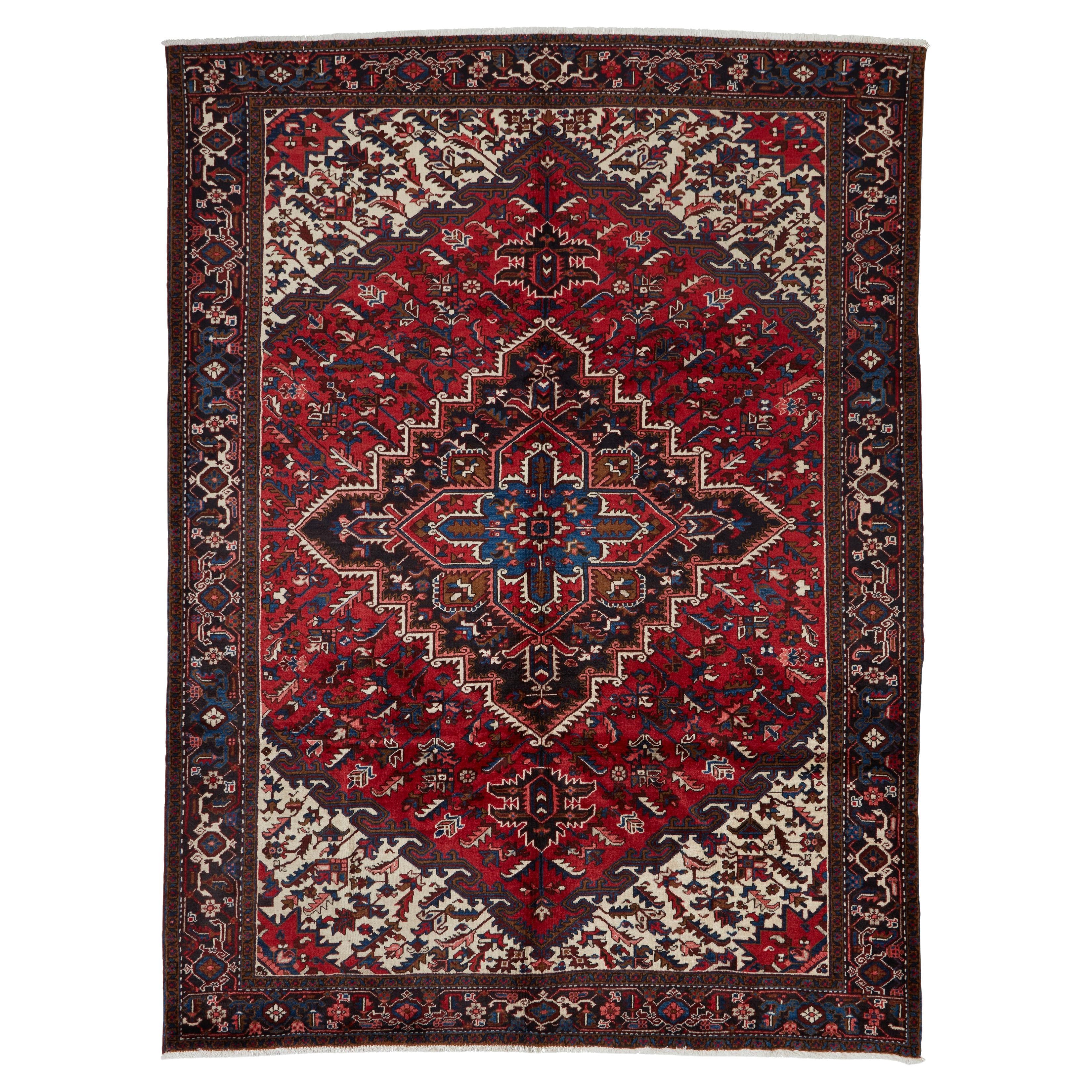 Autentico tappeto persiano Heriz in lana rossa annodata a mano 8
 0" x 10
 6" in vendita