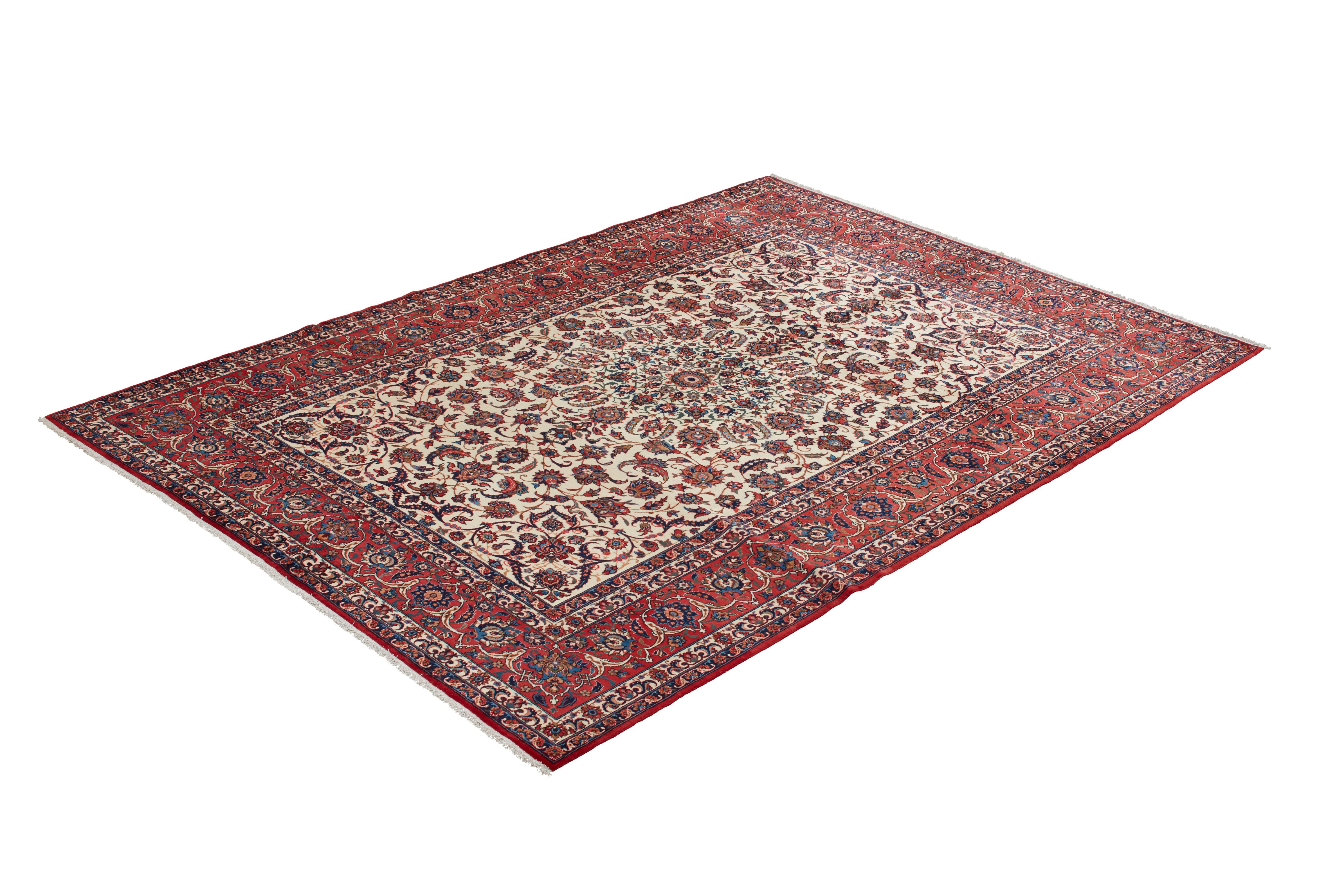 Authentische persische Isfahan handgeknüpfte Wolle Elfenbein Bereich Teppich 8' 0