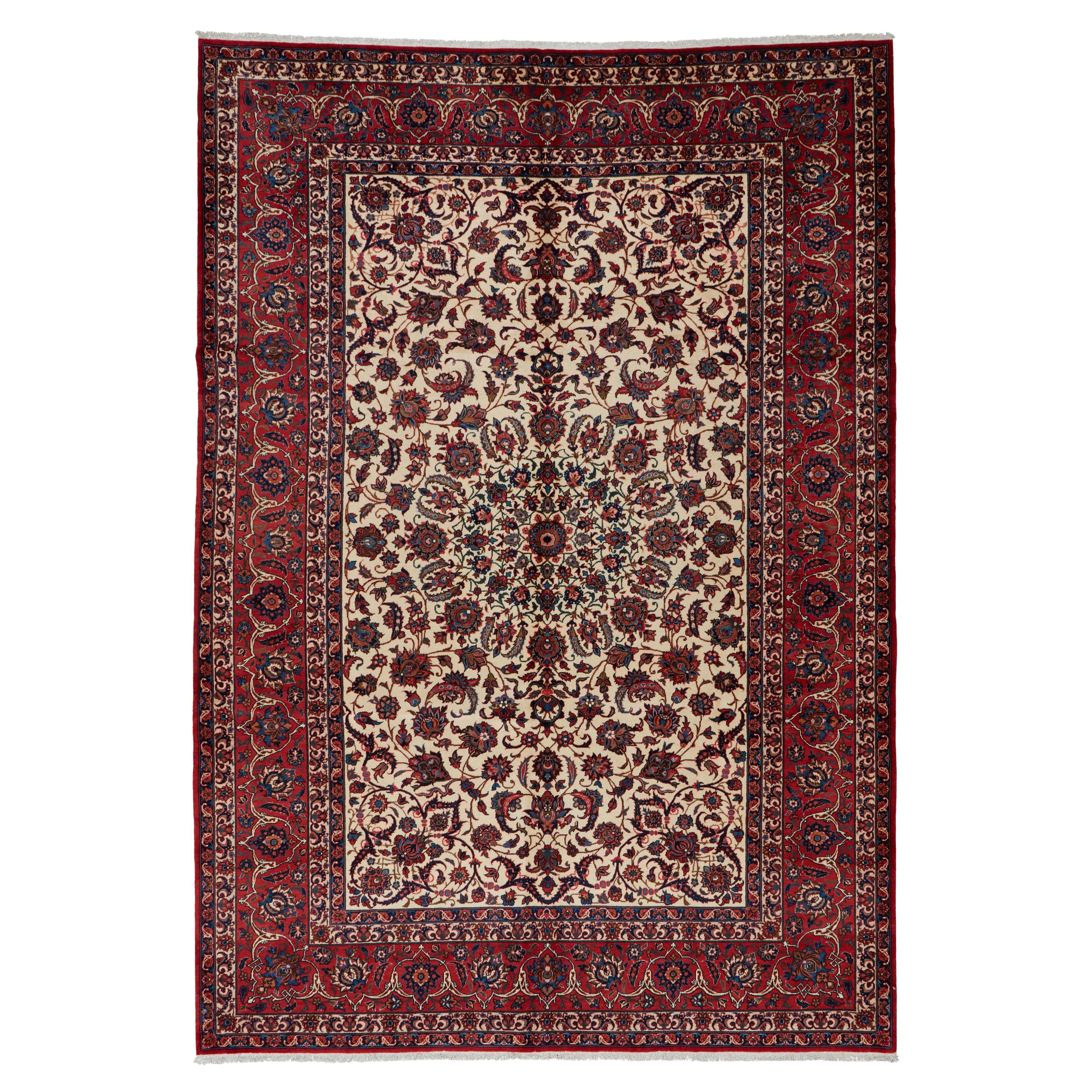 Autentico tappeto persiano Isfahan in lana annodata a mano avorio 8
0" x 11
5"