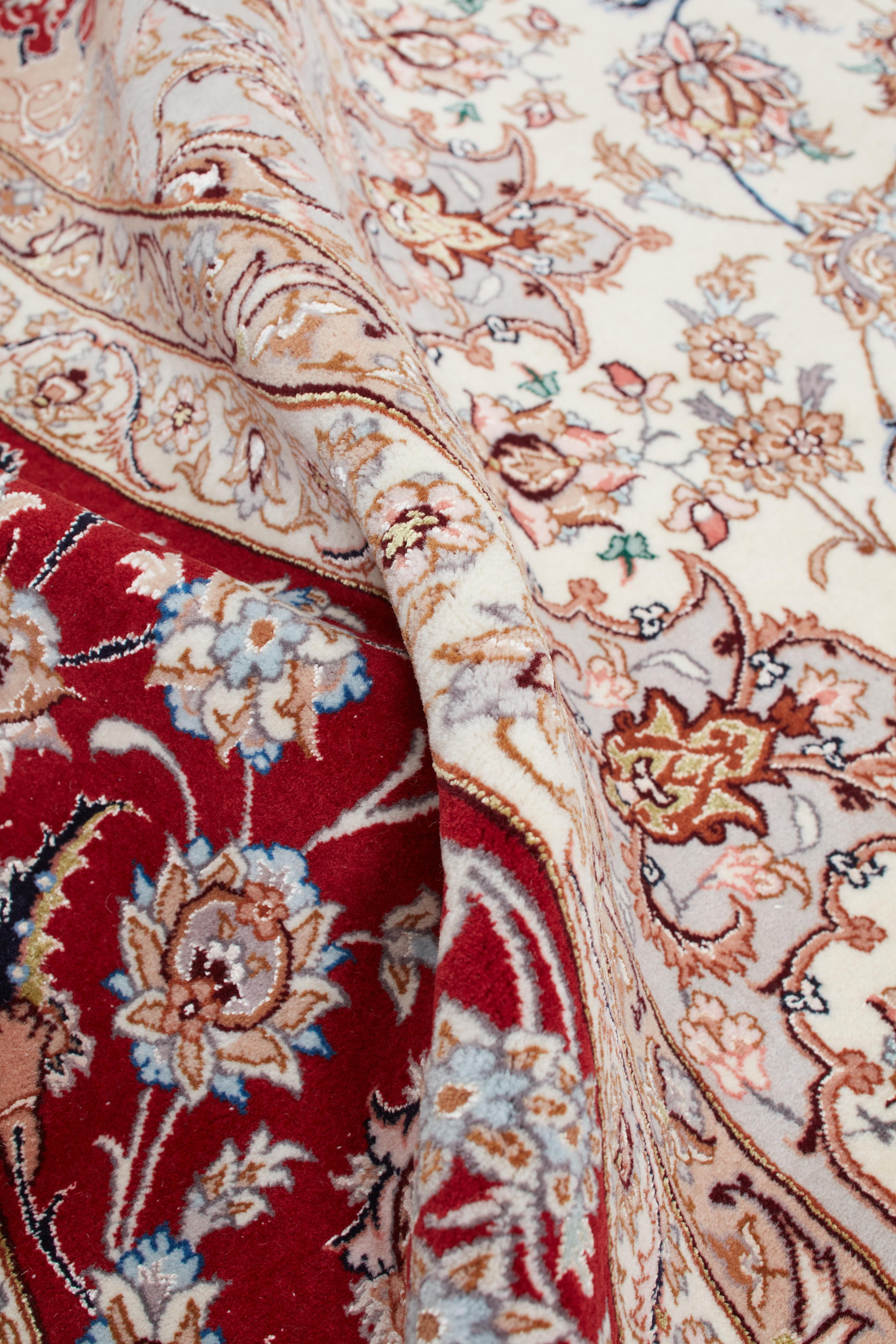 Annodato a mano Autentico tappeto persiano Isfahan annodato a mano in lana misto seta blu 8' 7