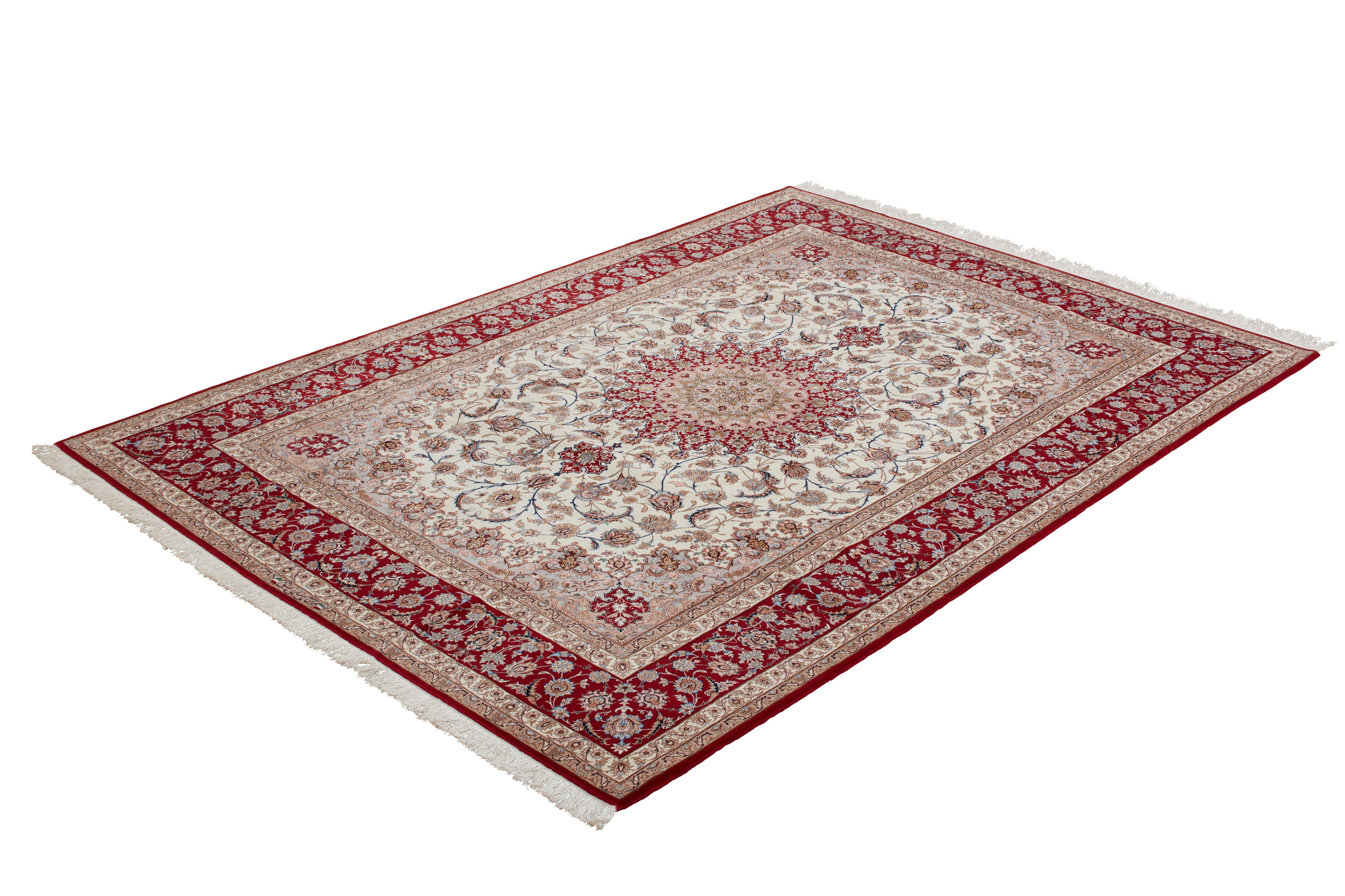 Autentico tappeto persiano Isfahan annodato a mano in lana misto seta blu 8' 7