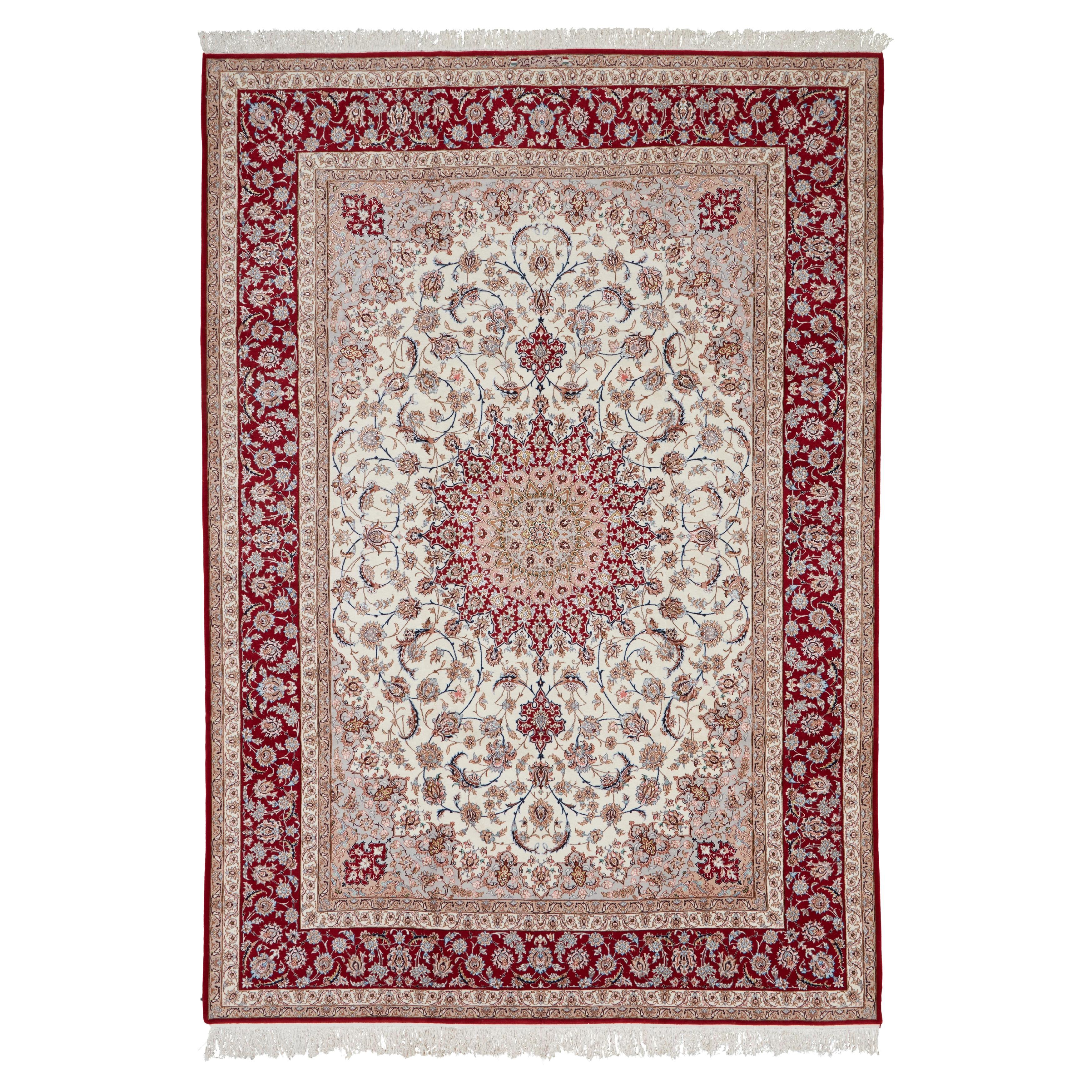 Autentico tappeto persiano Isfahan annodato a mano in lana misto seta blu 8
7" x 12