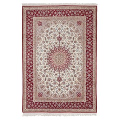 Autentico tappeto persiano Isfahan annodato a mano in lana misto seta blu 8
7" x 12