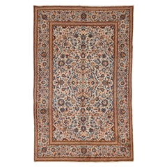 Autentico tappeto persiano Kashan in lana annodata a mano di colore avorio, 6
6" x 10
5".