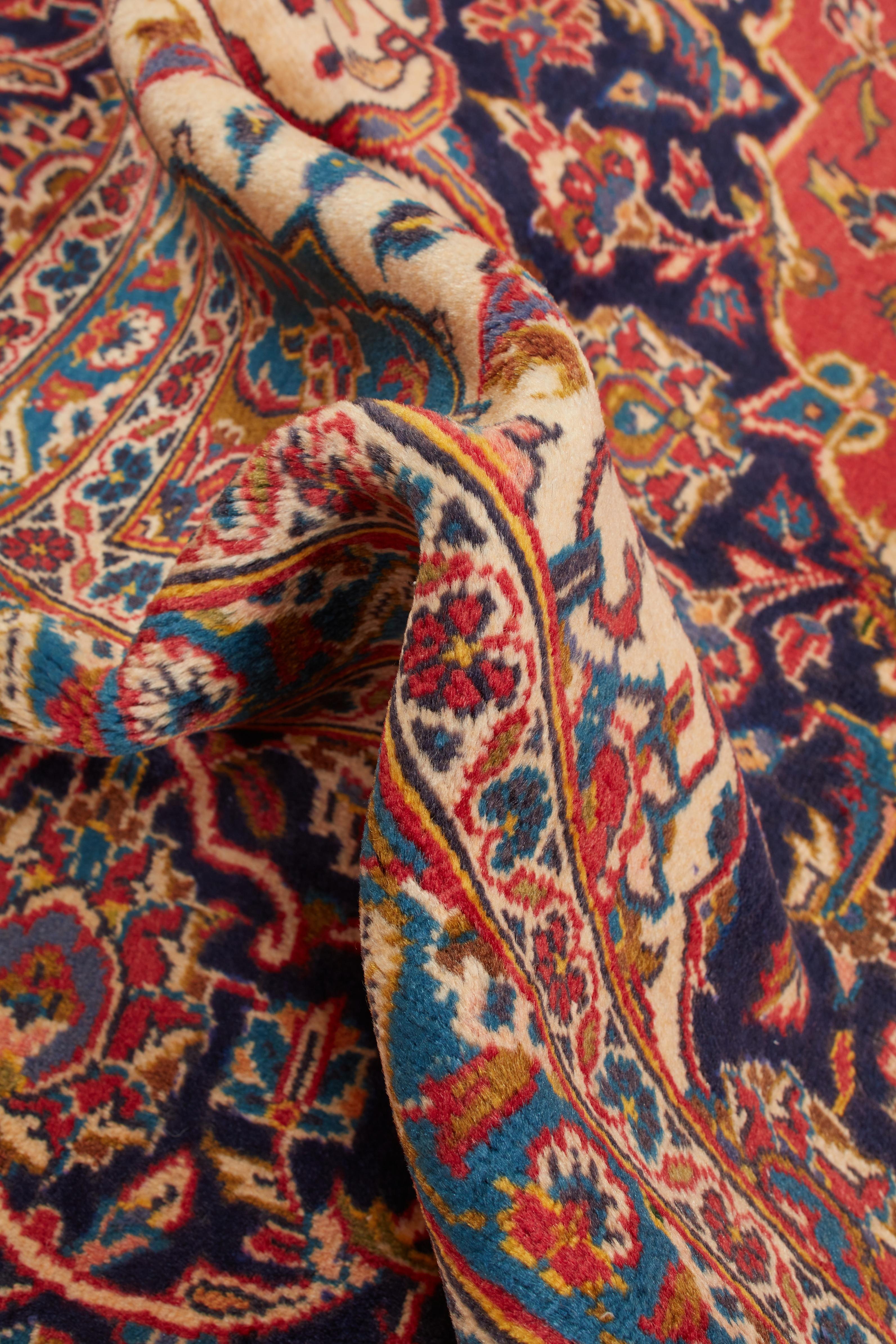 Annodato a mano Autentico tappeto persiano Kashan in lana annodata a mano di colore avorio, 8' 4