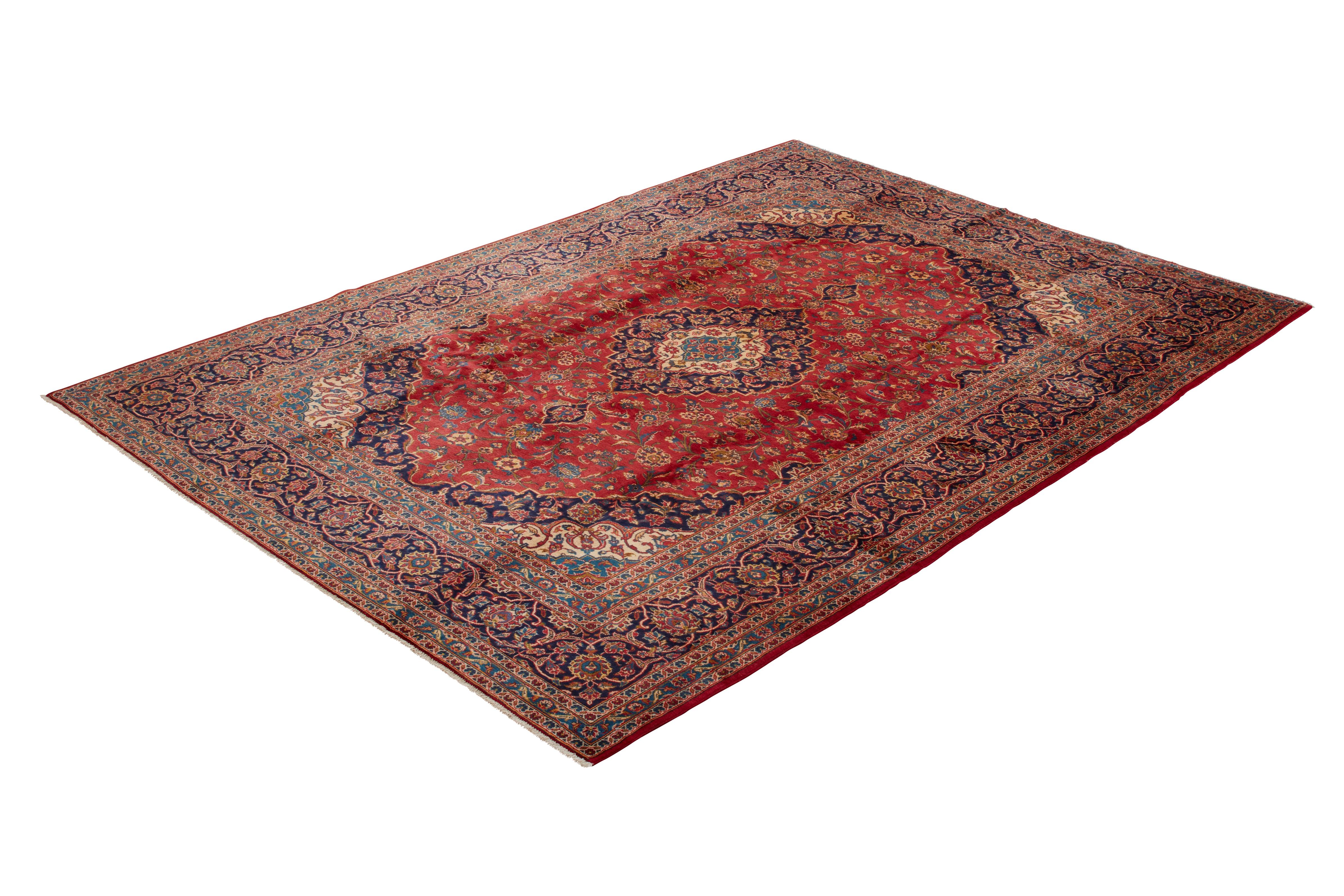 Autentico tappeto persiano Kashan in lana annodata a mano di colore avorio, 8' 4