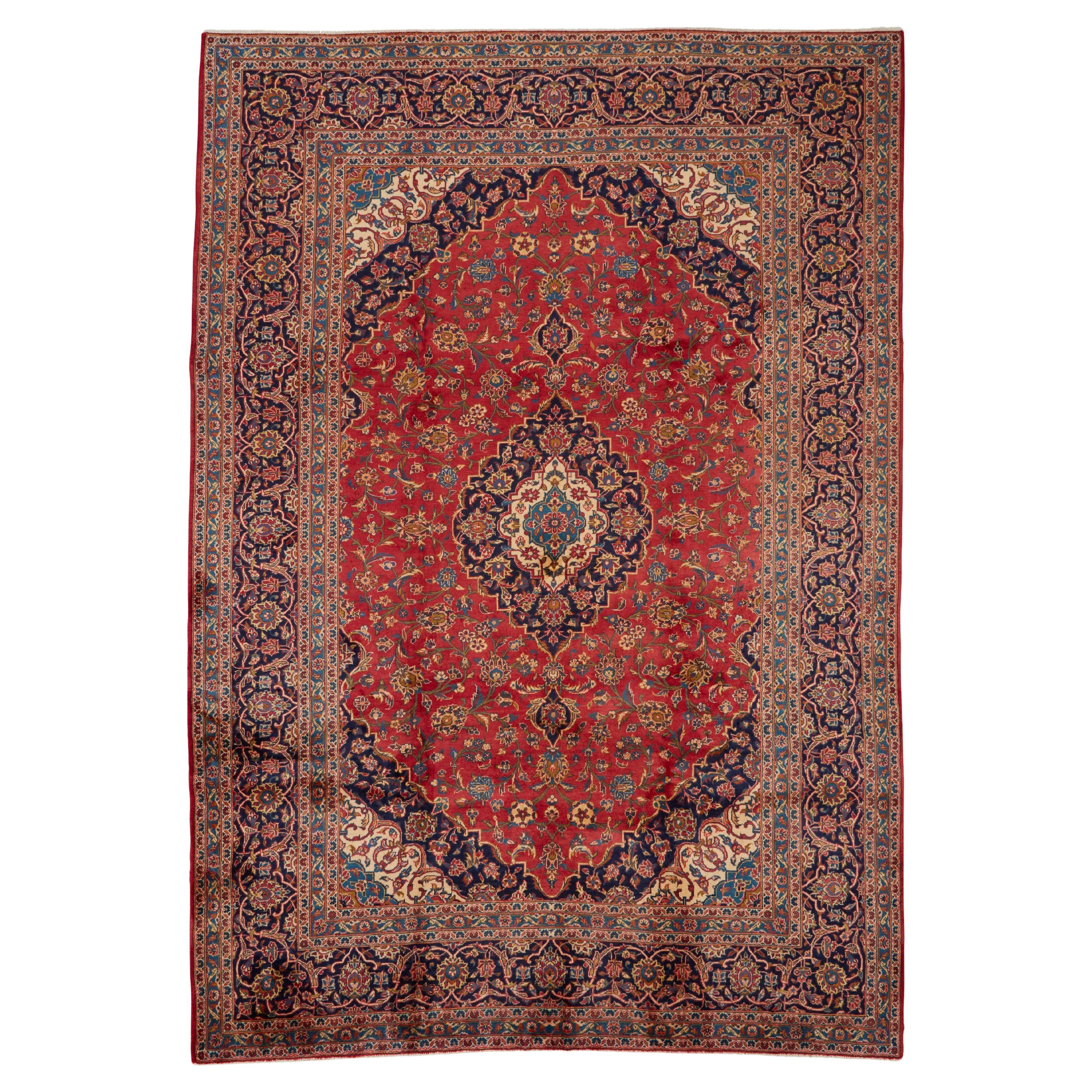 Autentico tappeto persiano Kashan in lana annodata a mano di colore avorio, 8
4" x 12
0".