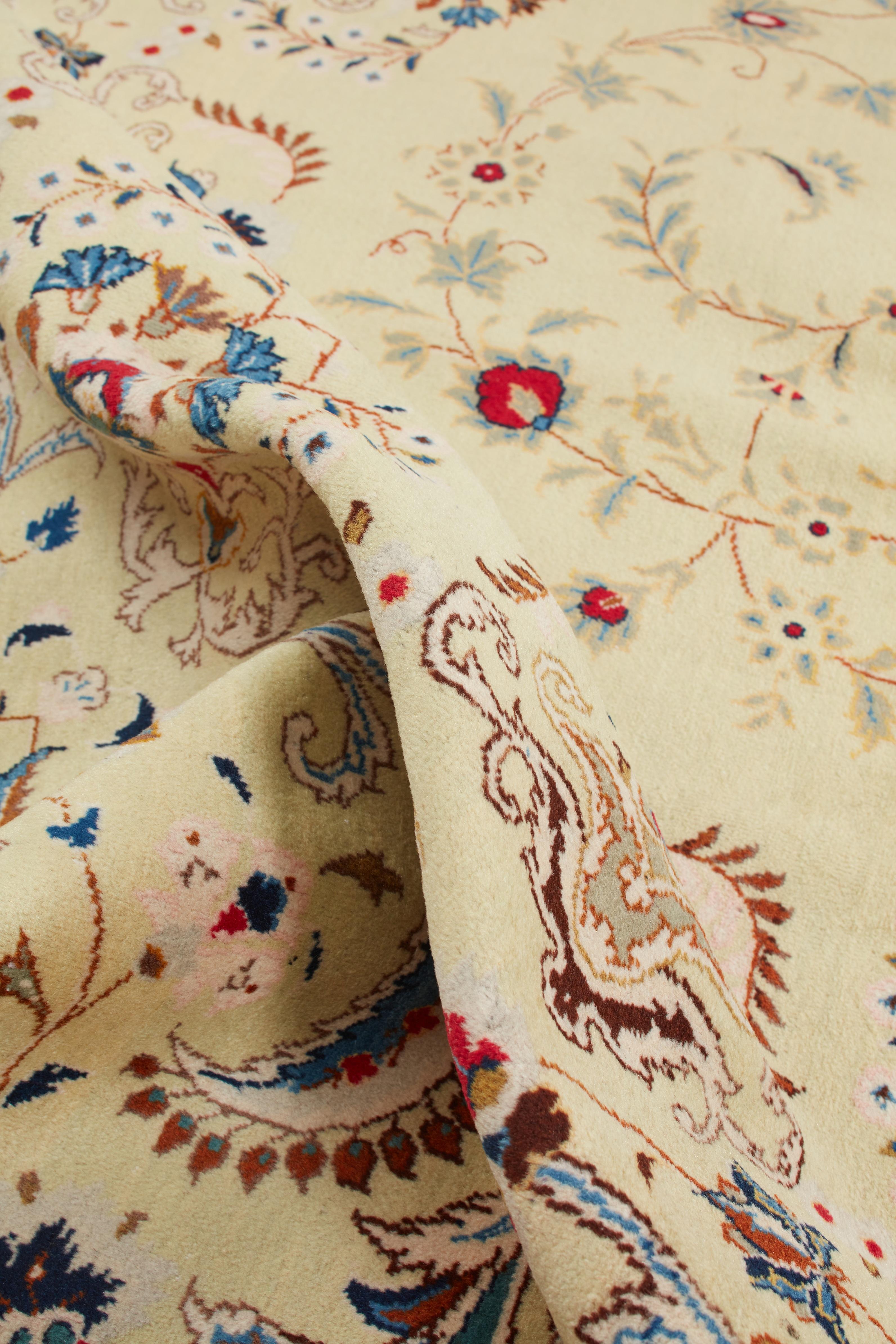 Authentische persische Kashan handgeknüpfte Wolle Elfenbein Bereich Teppich 9' 3