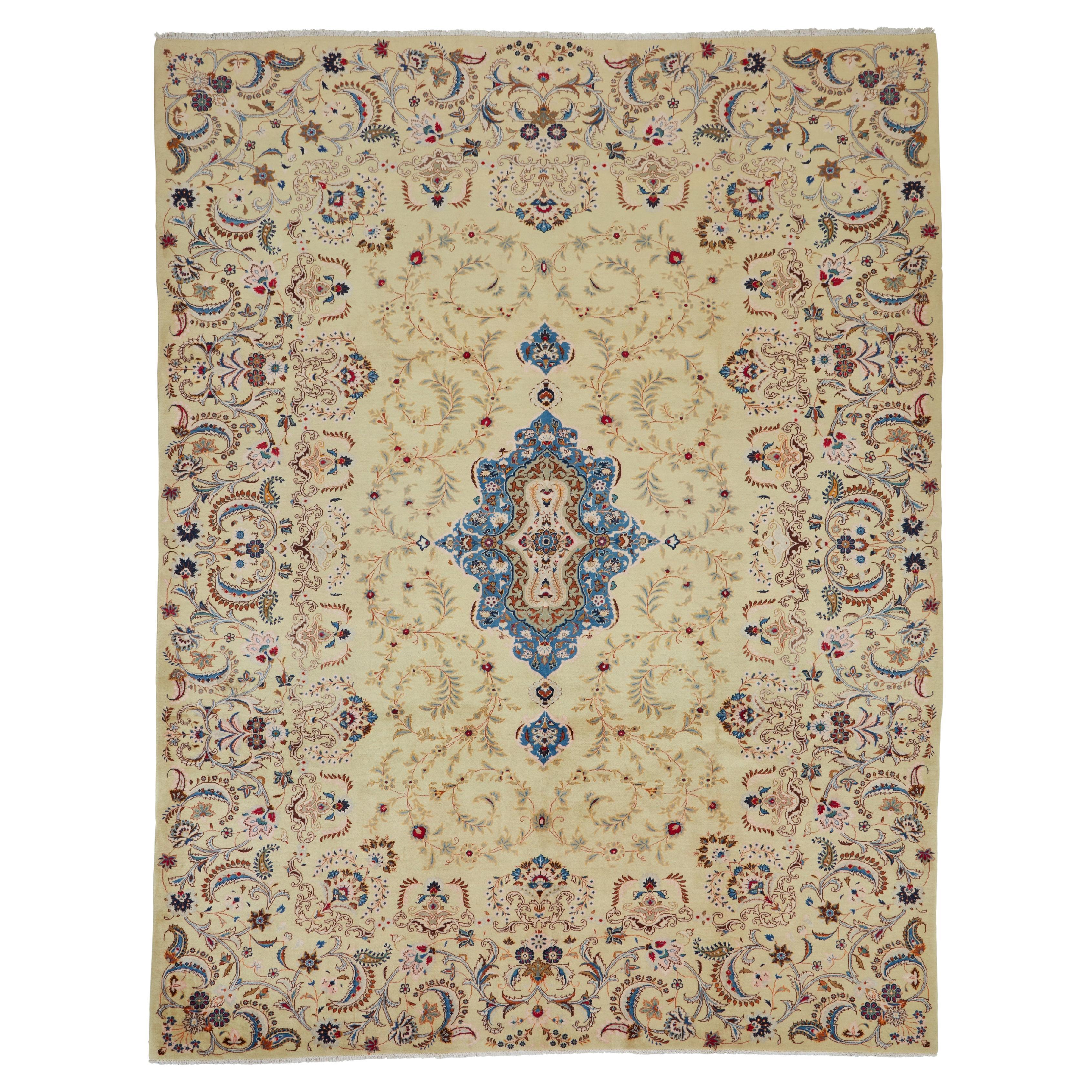 Autentico tappeto persiano Kashan in lana annodata a mano avorio 9
3" x 10
10"