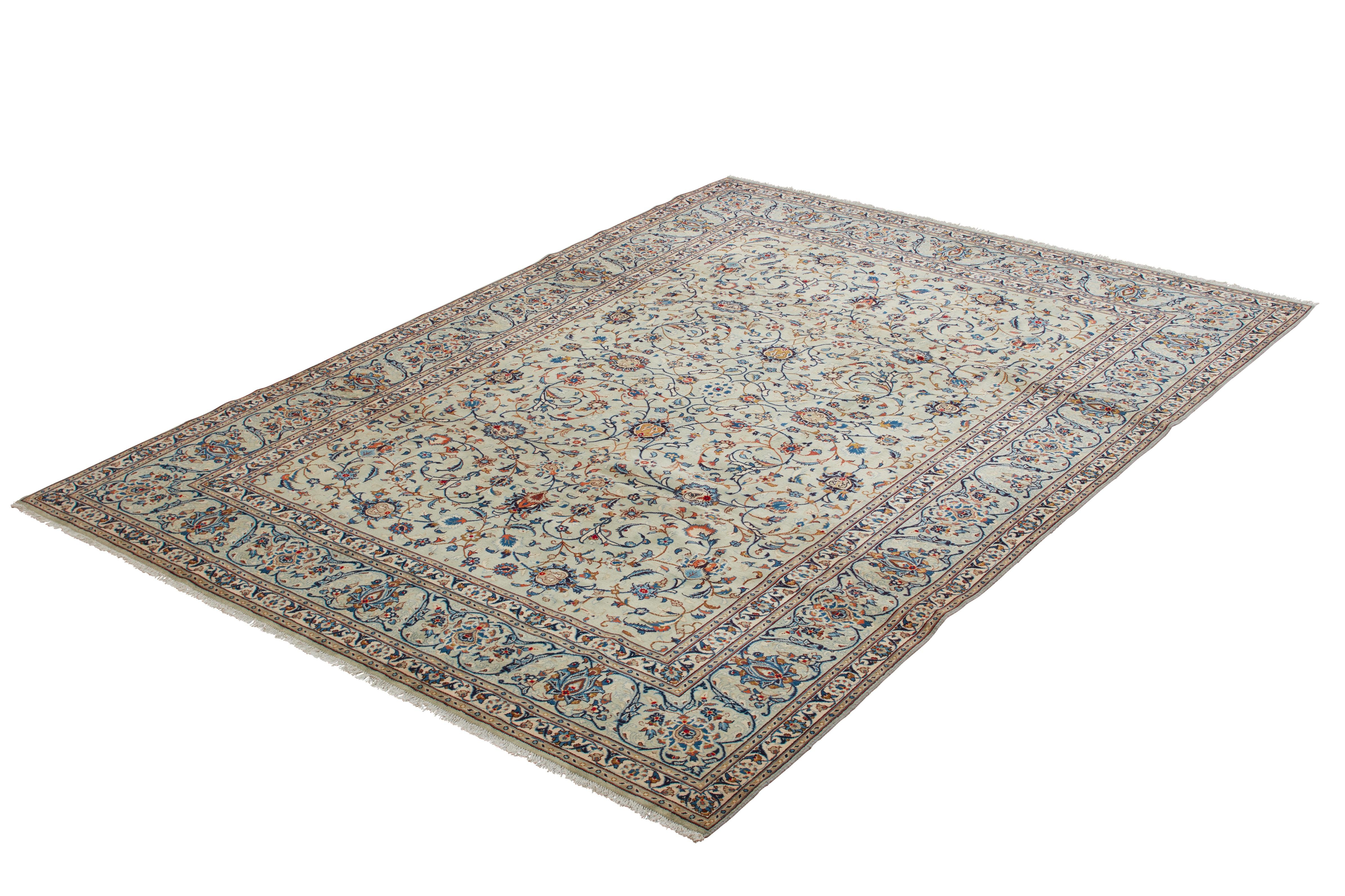 Authentische persische Kashan handgeknüpfte Wolle Elfenbein Bereich Teppich 9' 3