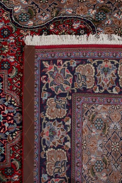 Authentic Persian Kashan Silk Hand Knotted Wool Blue Area Rug 4' 5" x 7' 6"