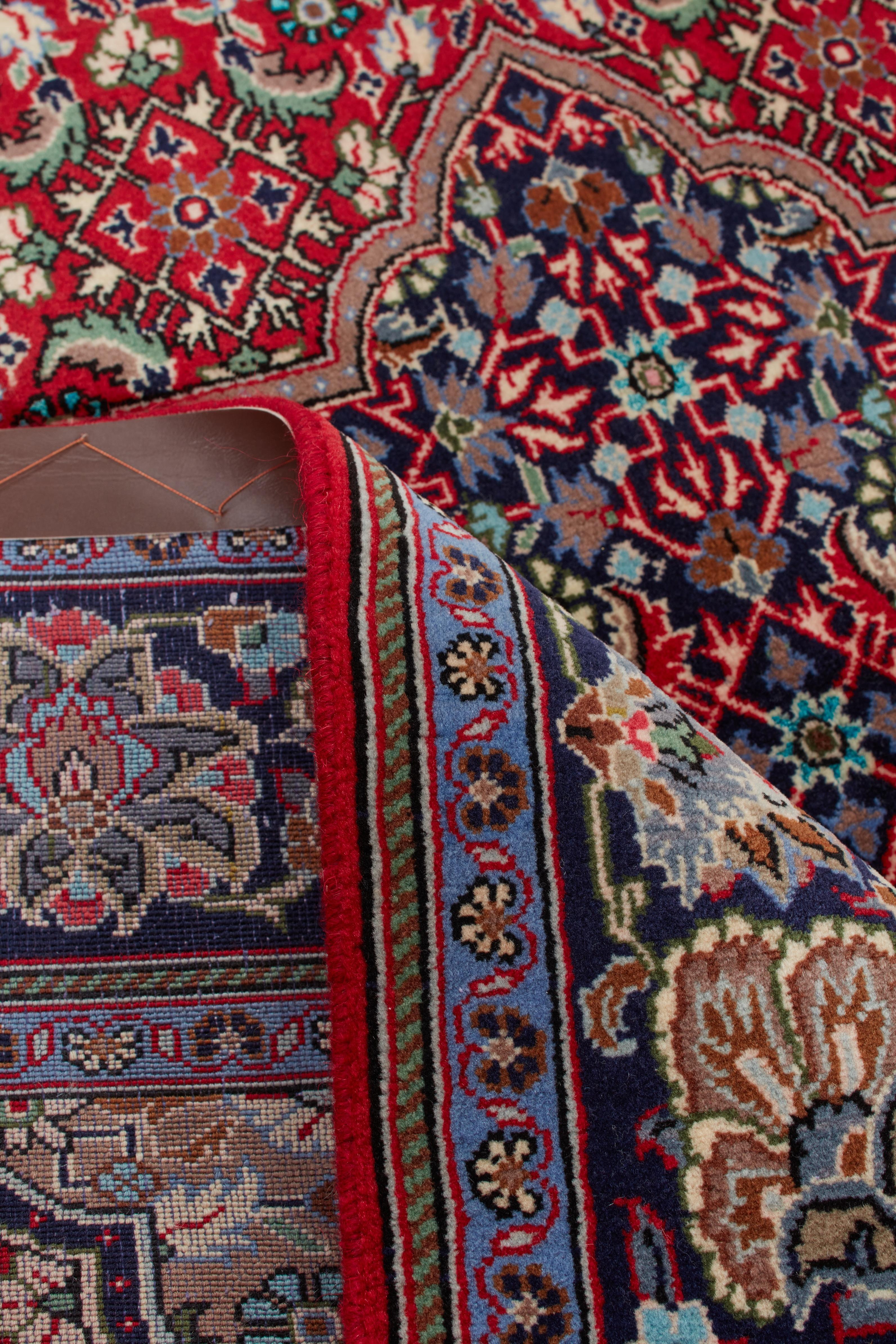 Persiano Autentico tappeto persiano Kashan Silk annodato a mano in lana blu 4'5