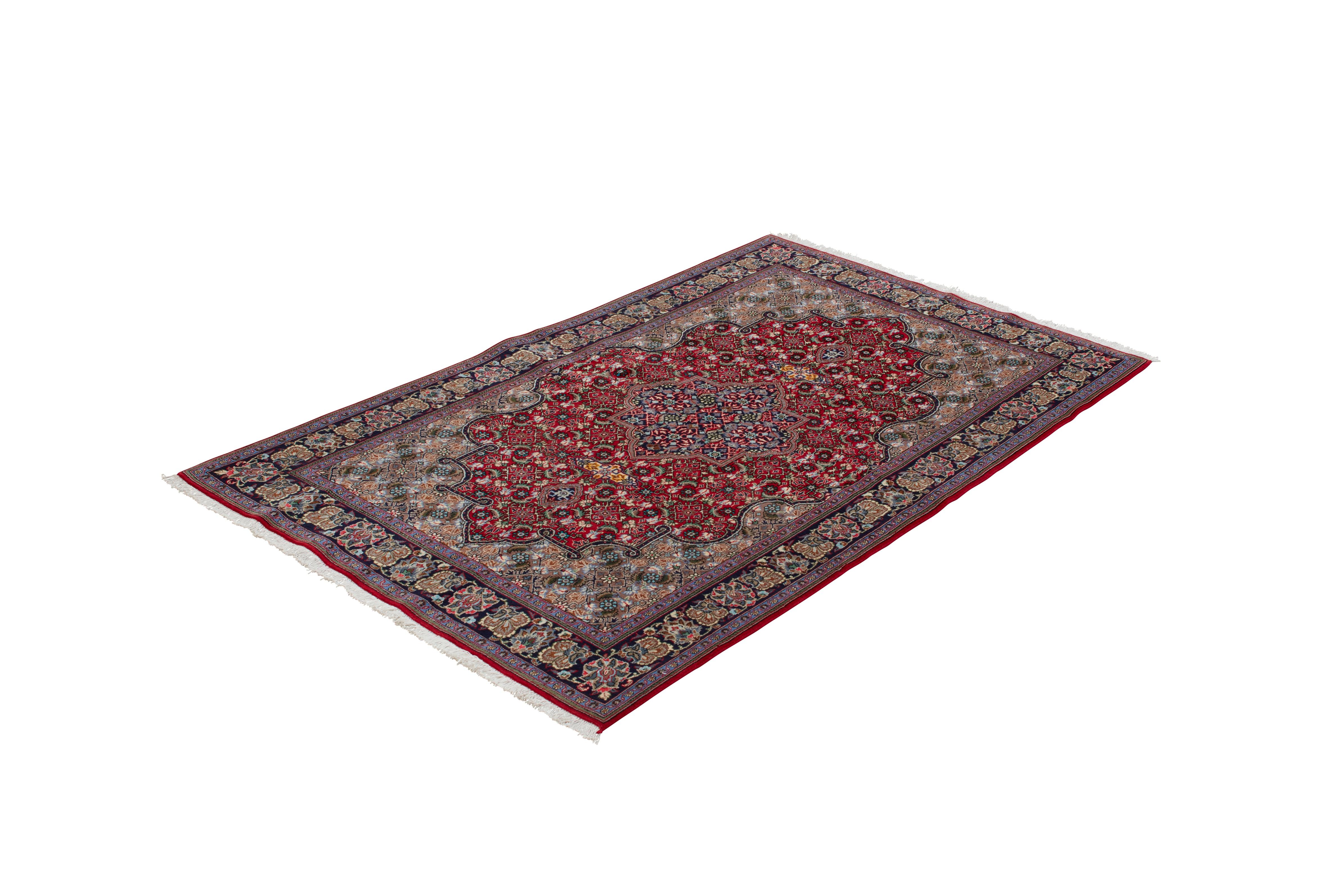 Autentico tappeto persiano Kashan Silk annodato a mano in lana blu 4'5