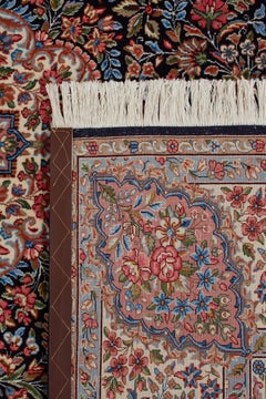 Autentico tappeto persiano Kerman annodato a mano in lana blu 8' 0" x 10' 0"