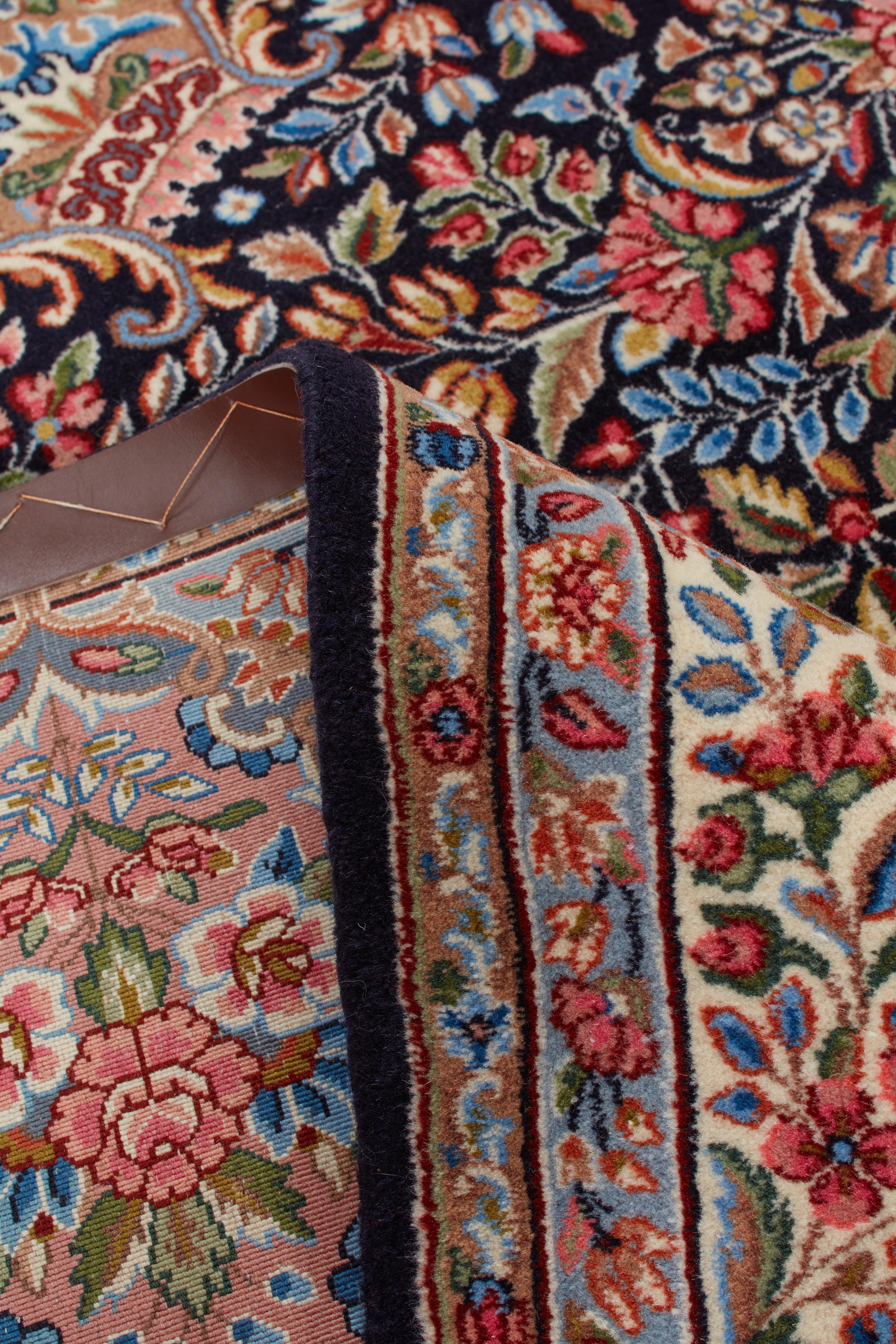 Persiano Autentico tappeto persiano Kerman annodato a mano in lana blu 8' 0