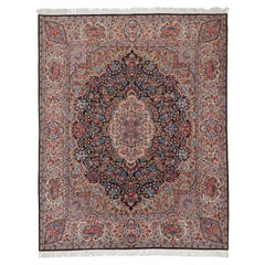 Autentico tappeto persiano Kerman annodato a mano in lana blu 8
0" x 10
0"