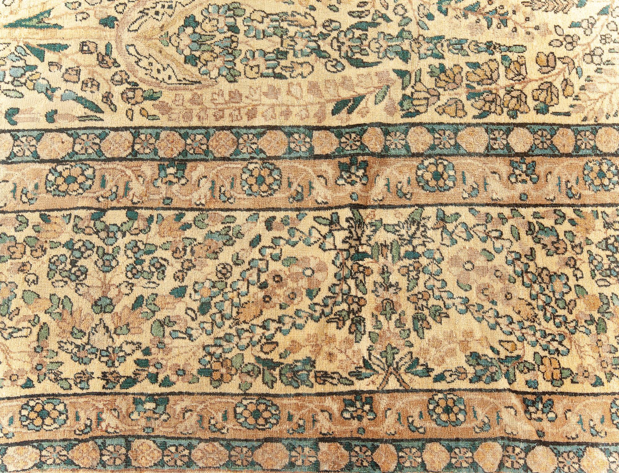 Authentic Persian Kirman Handwoven Wool Carpet For Sale 1