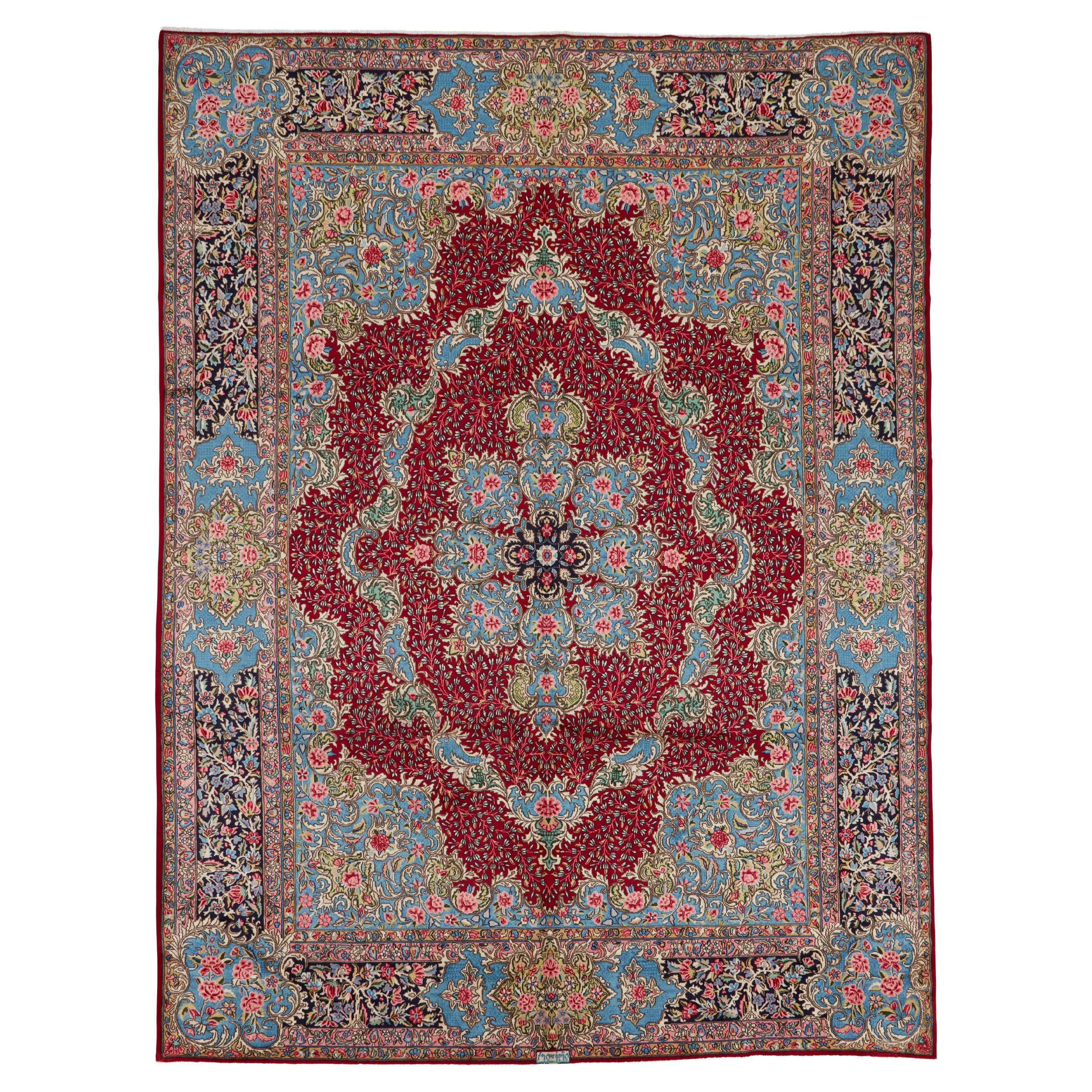 Autentico tappeto persiano Lavar Kerman in lana annodata a mano di colore rosso 7
 10" x 11
 2"