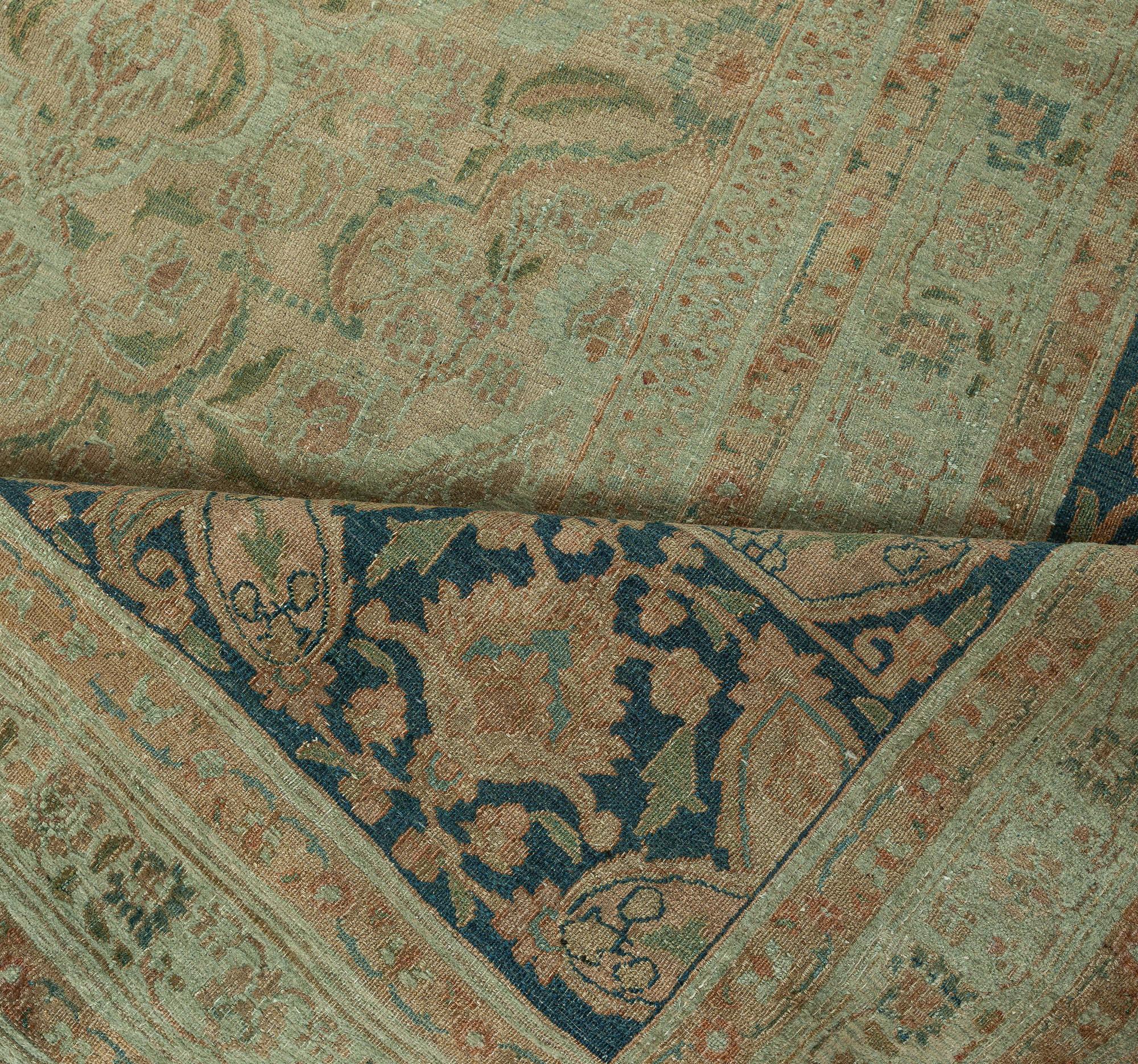 Authentic Persian Meshad botanic green handmade wool rug
Size: 12'10