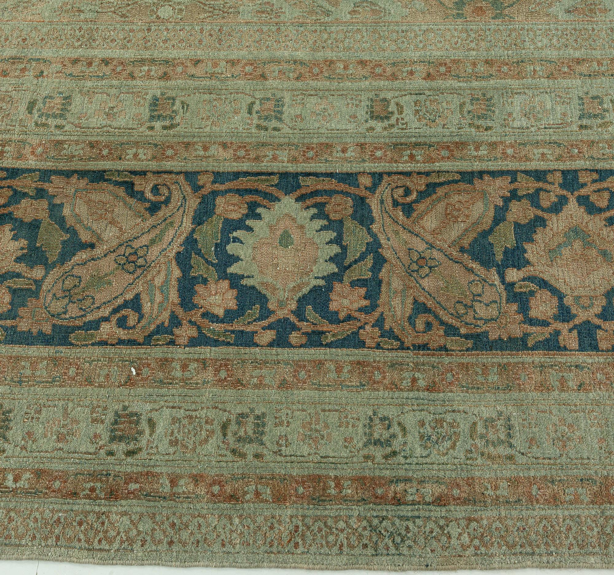 Authentic Persian Meshad Botanic Handmade Wool Rug In Good Condition For Sale In New York, NY